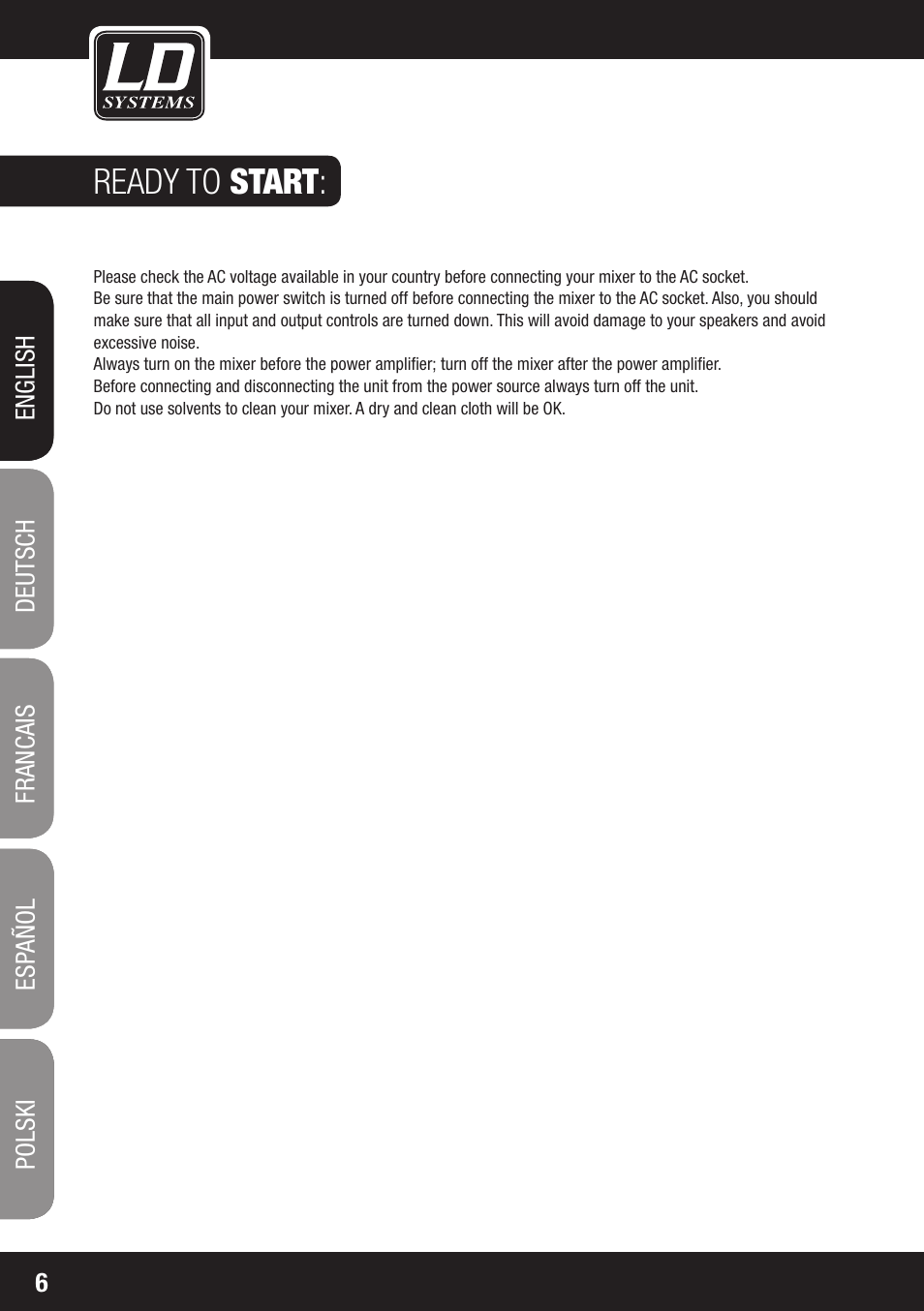 Ready to start | LD Systems LAX 8 D User Manual | Page 6 / 104