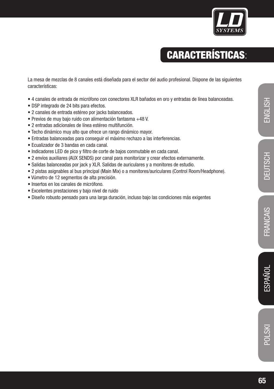 Características | LD Systems LAX 8 D User Manual | Page 65 / 104