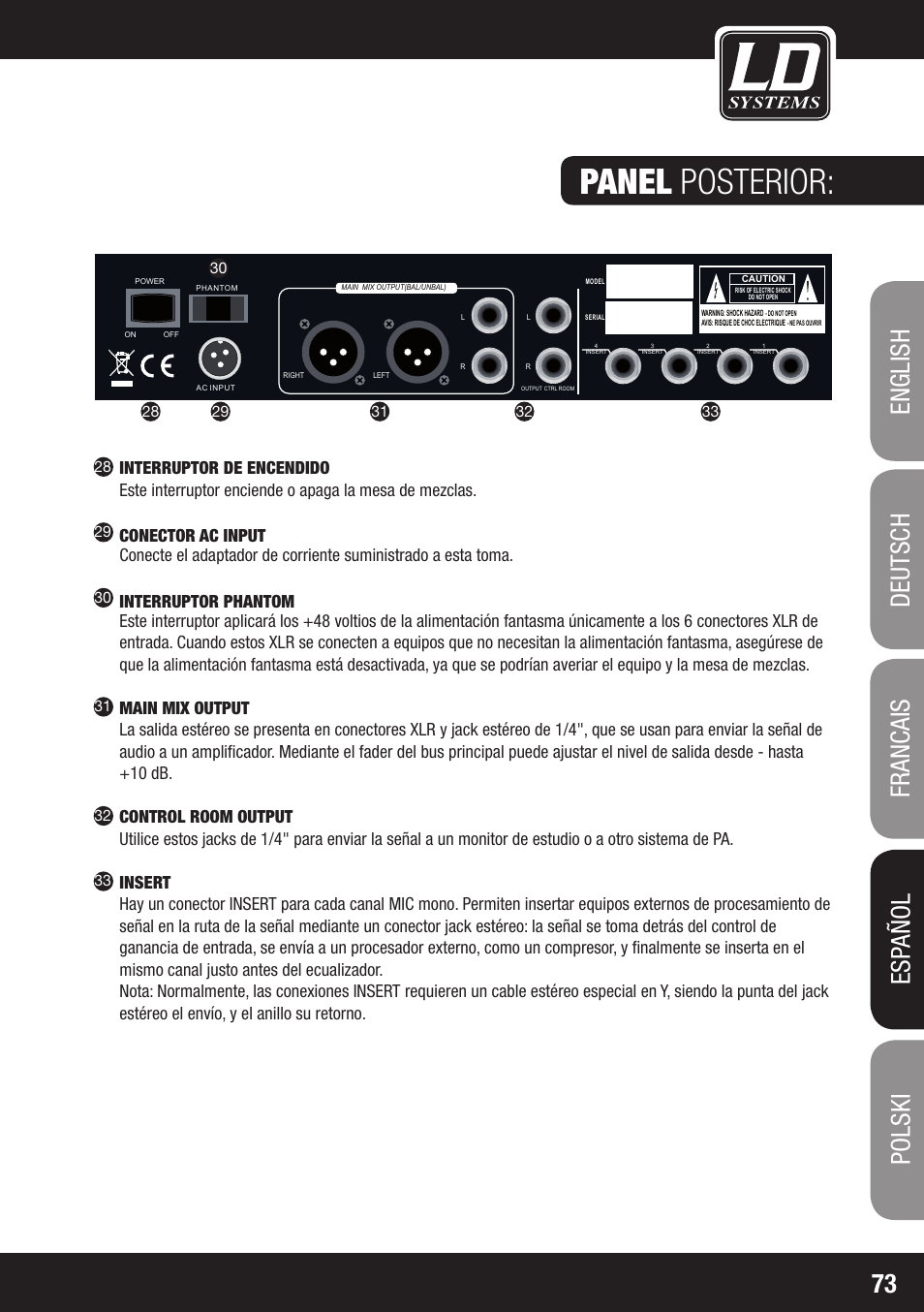 Panel posterior | LD Systems LAX 8 D User Manual | Page 73 / 104