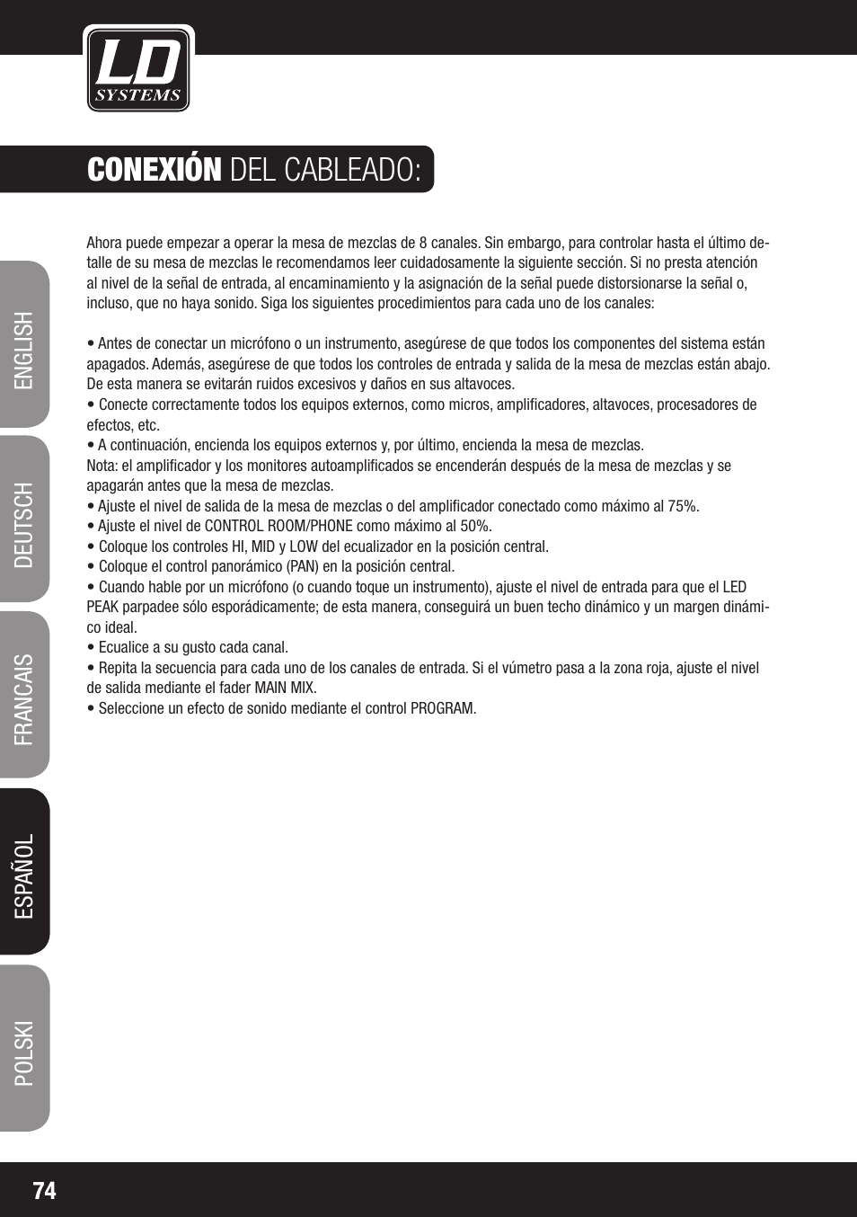 Conexión del cableado | LD Systems LAX 8 D User Manual | Page 74 / 104