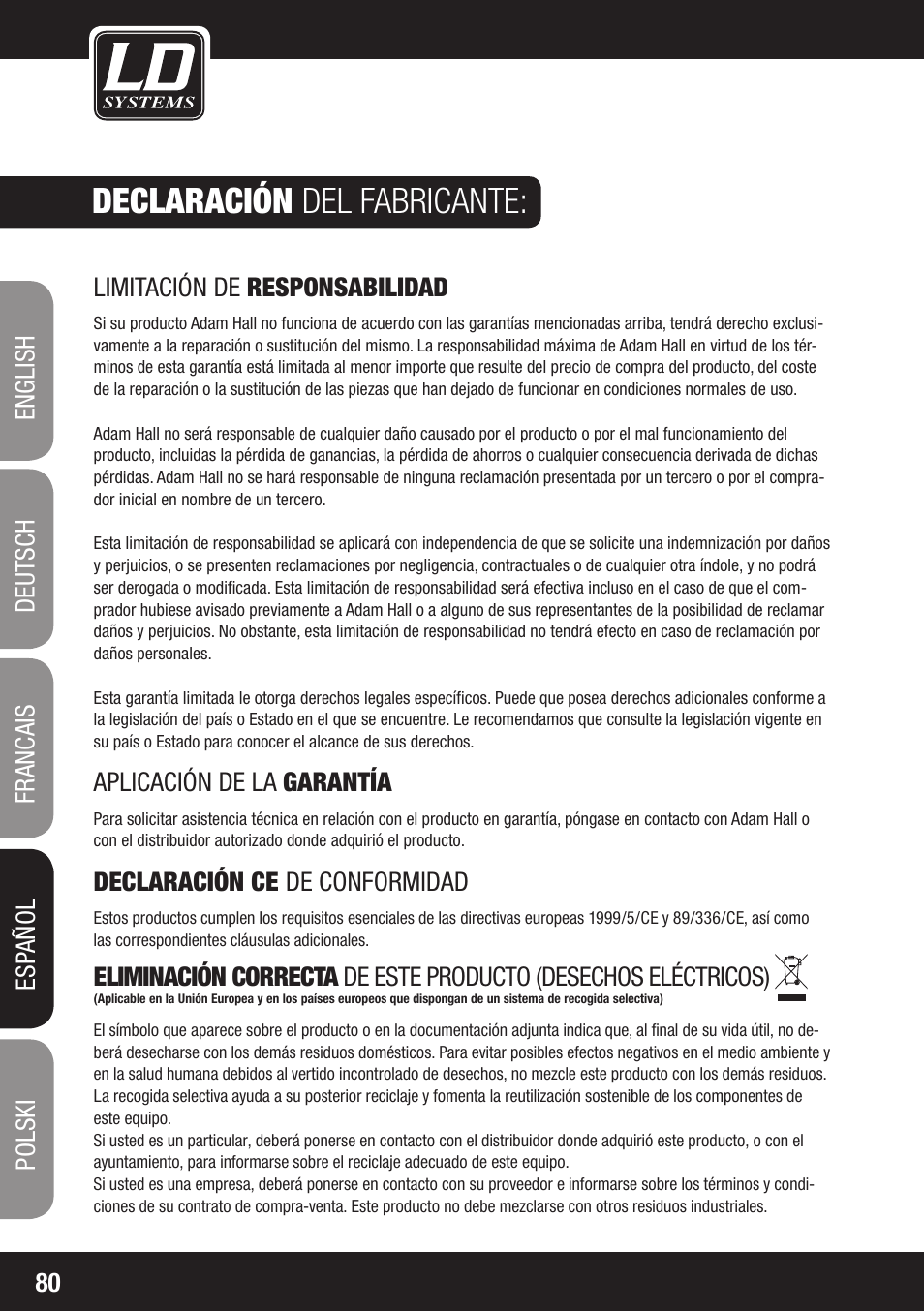 Declaración del fabricante | LD Systems LAX 8 D User Manual | Page 80 / 104