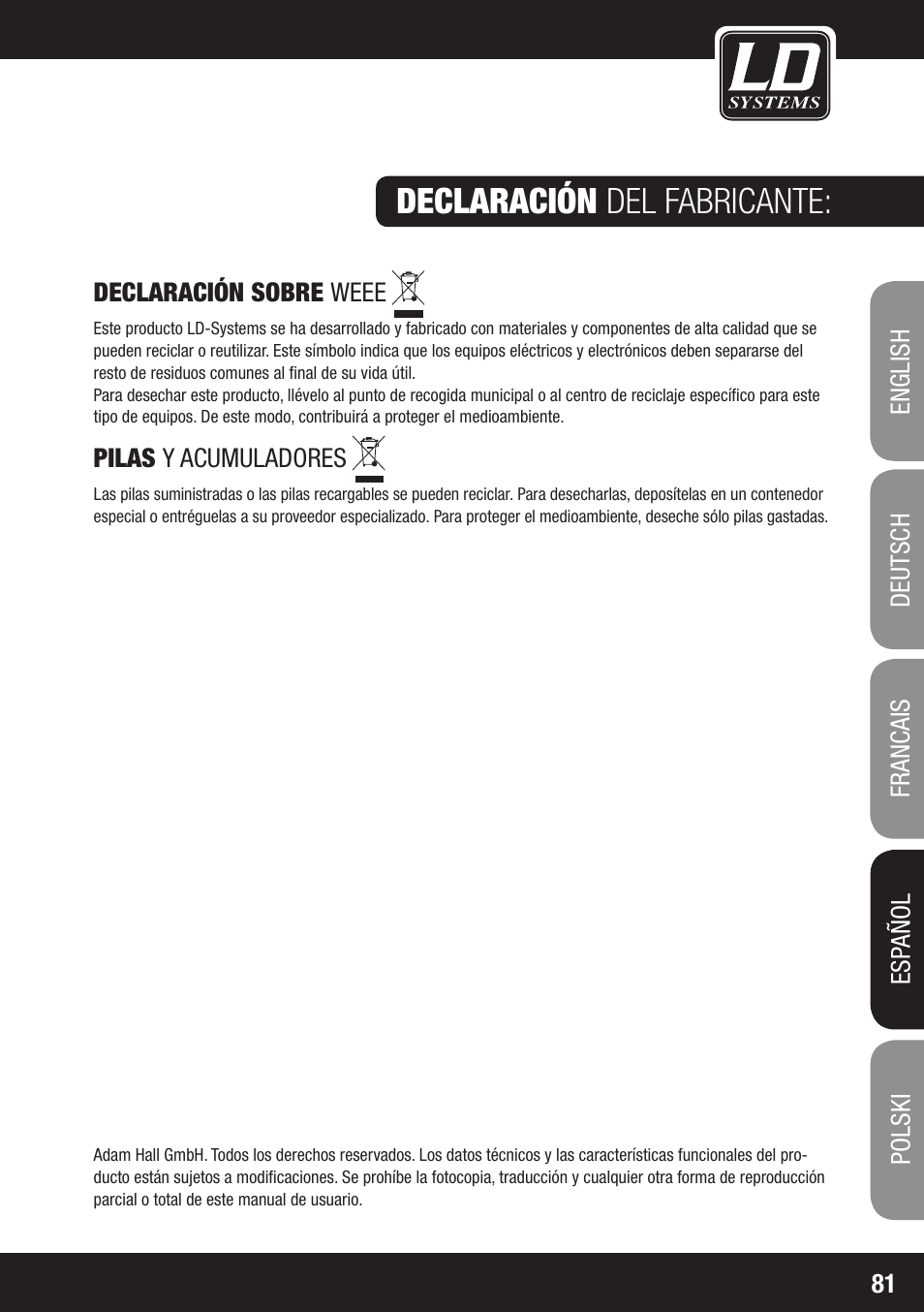 Declaración del fabricante | LD Systems LAX 8 D User Manual | Page 81 / 104