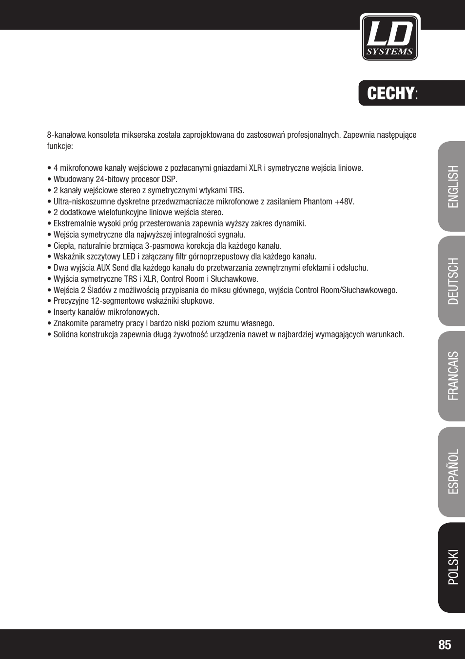 Cechy | LD Systems LAX 8 D User Manual | Page 85 / 104