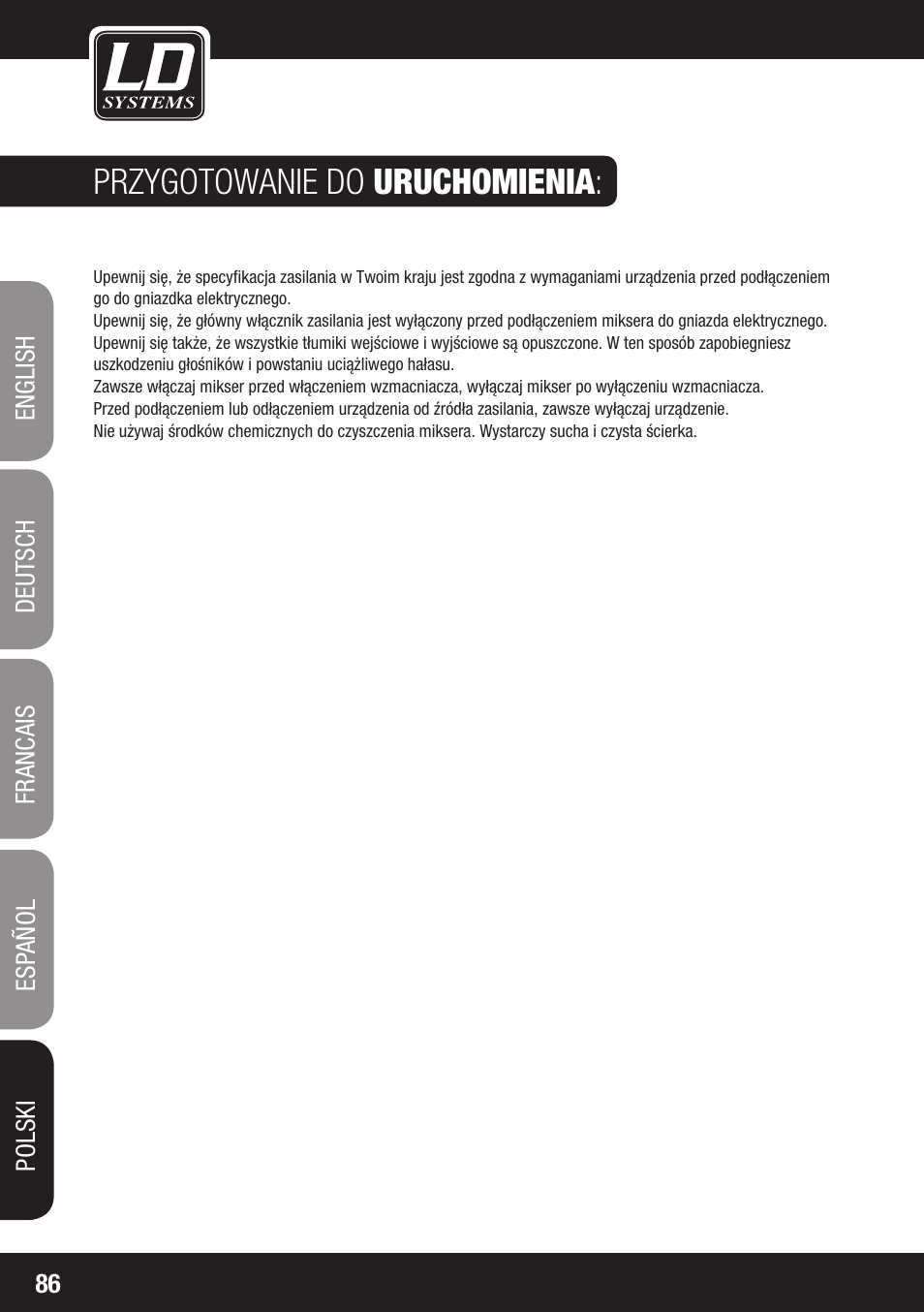 Przygotowanie do uruchomienia | LD Systems LAX 8 D User Manual | Page 86 / 104