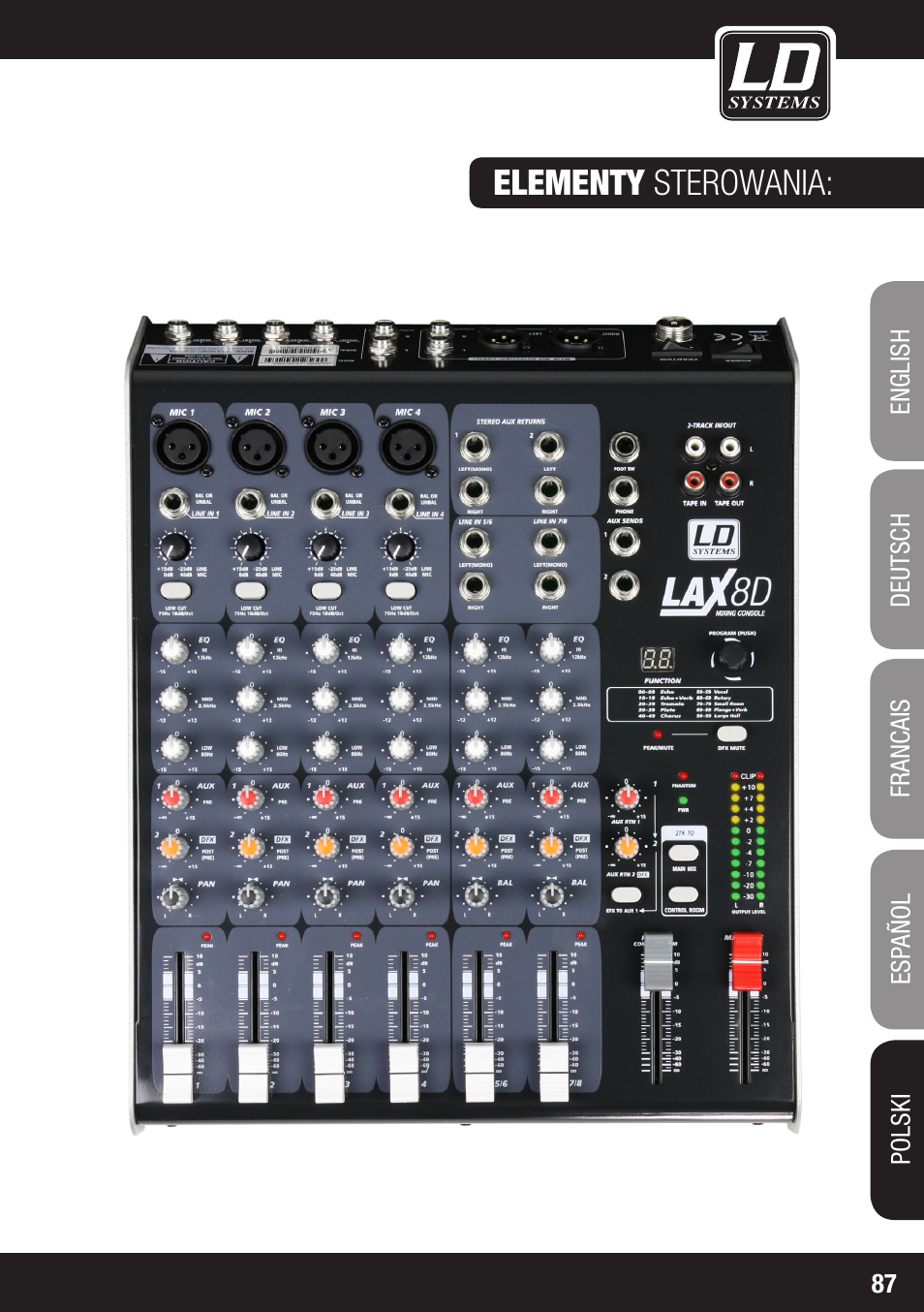 Elementy sterowania | LD Systems LAX 8 D User Manual | Page 87 / 104