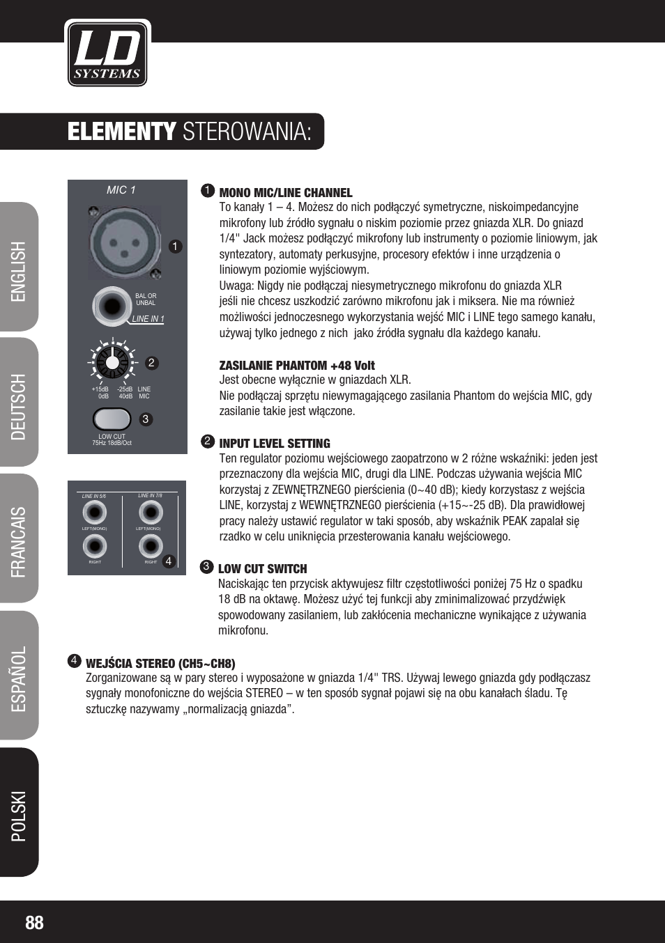 Elementy sterowania | LD Systems LAX 8 D User Manual | Page 88 / 104