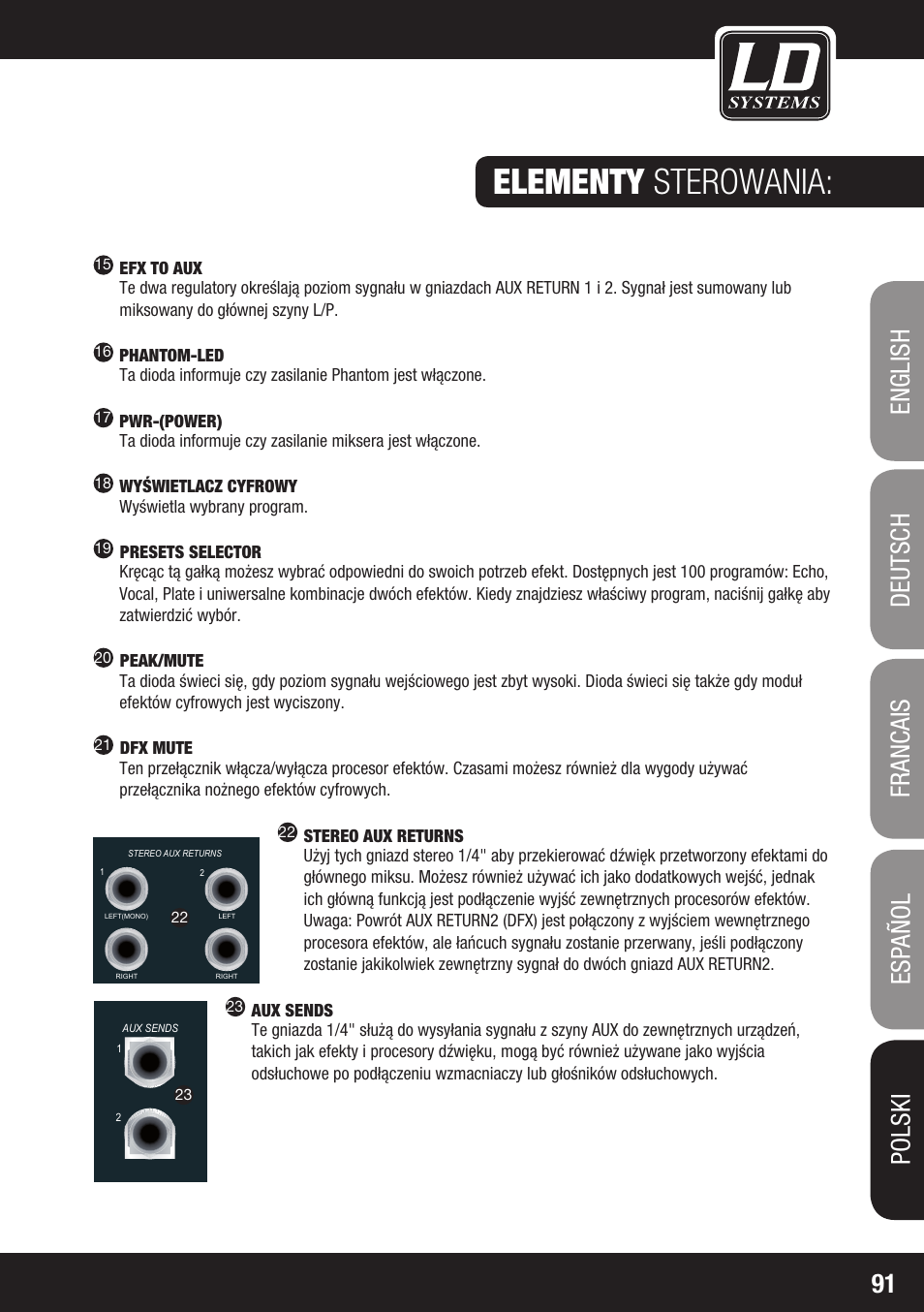 Elementy sterowania | LD Systems LAX 8 D User Manual | Page 91 / 104