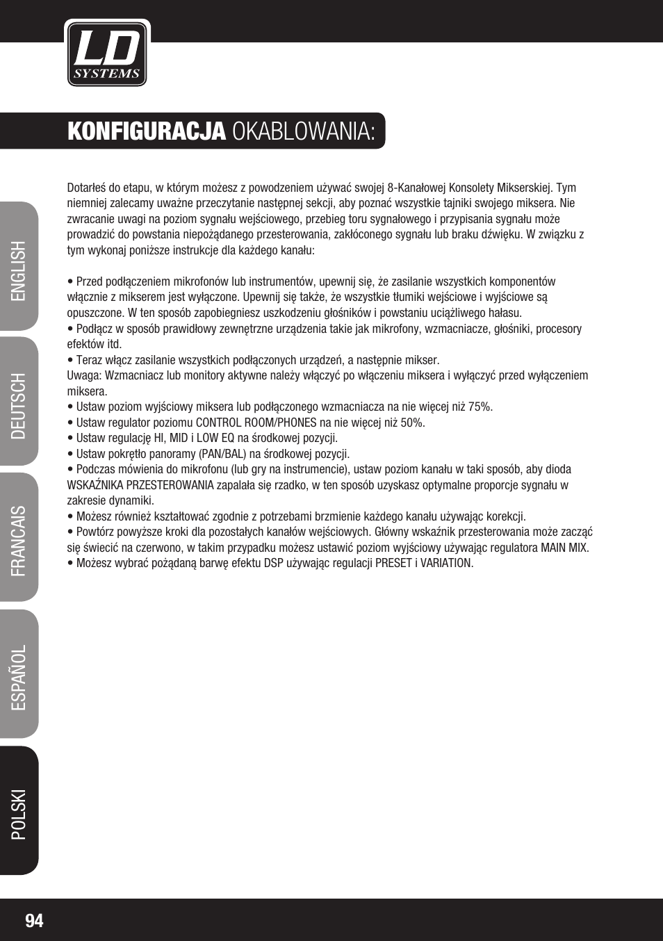 Konfiguracja okablowania | LD Systems LAX 8 D User Manual | Page 94 / 104