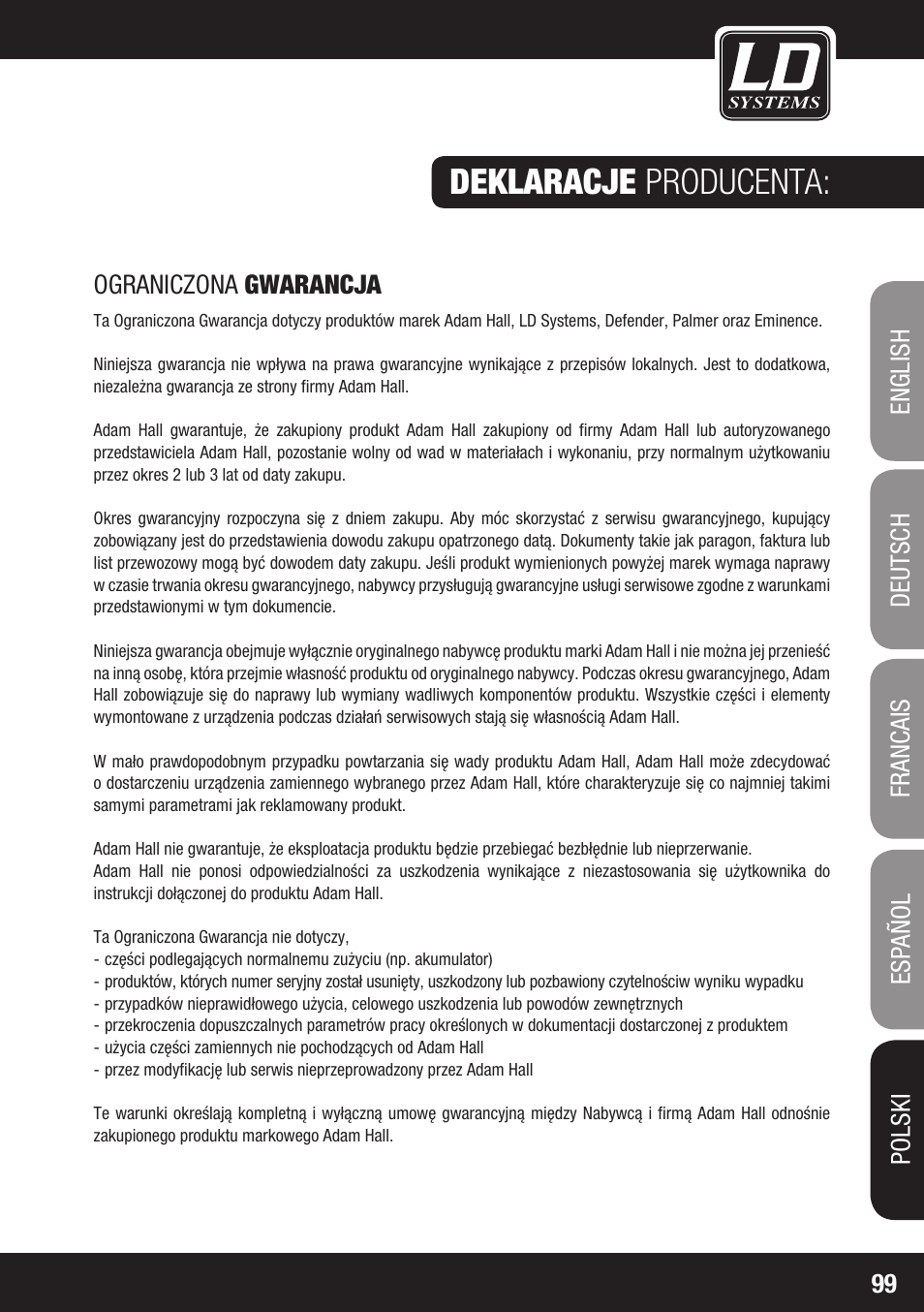 Deklaracje producenta | LD Systems LAX 8 D User Manual | Page 99 / 104