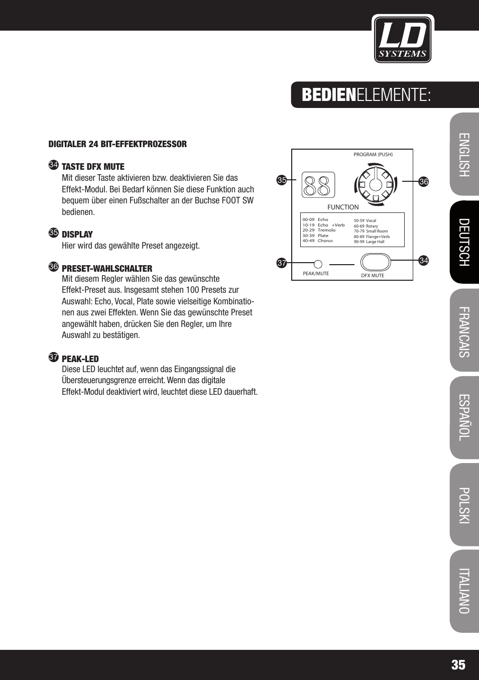 Bedien elemente | LD Systems LAX 12 D USB User Manual | Page 35 / 134