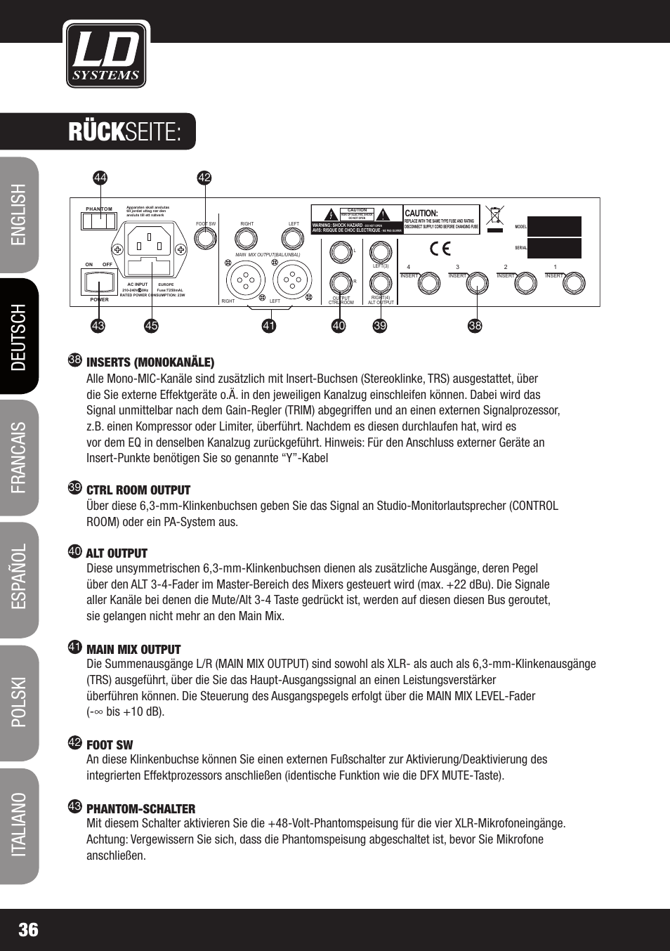 Rück seite | LD Systems LAX 12 D USB User Manual | Page 36 / 134