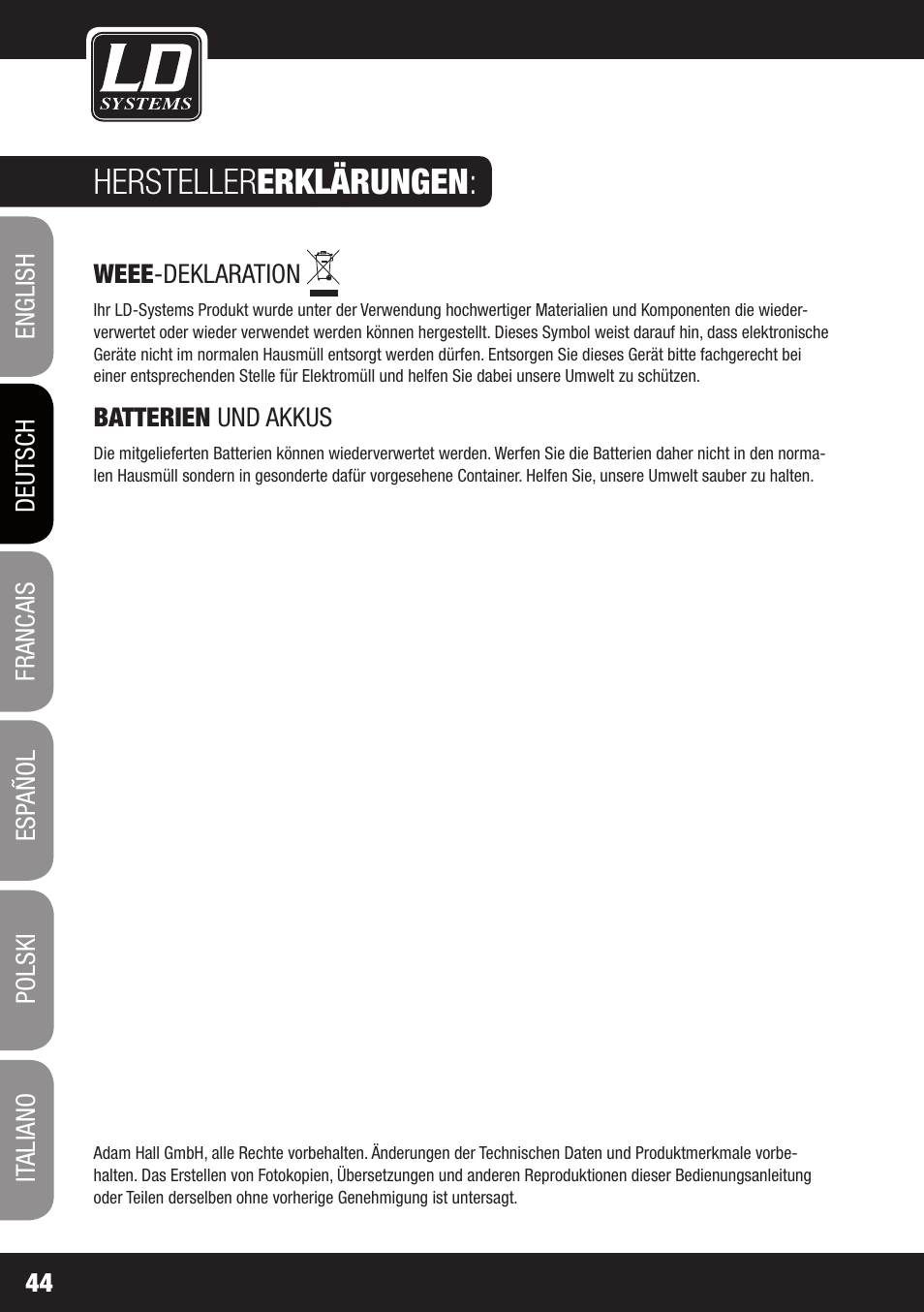Hersteller erklärungen | LD Systems LAX 12 D USB User Manual | Page 44 / 134
