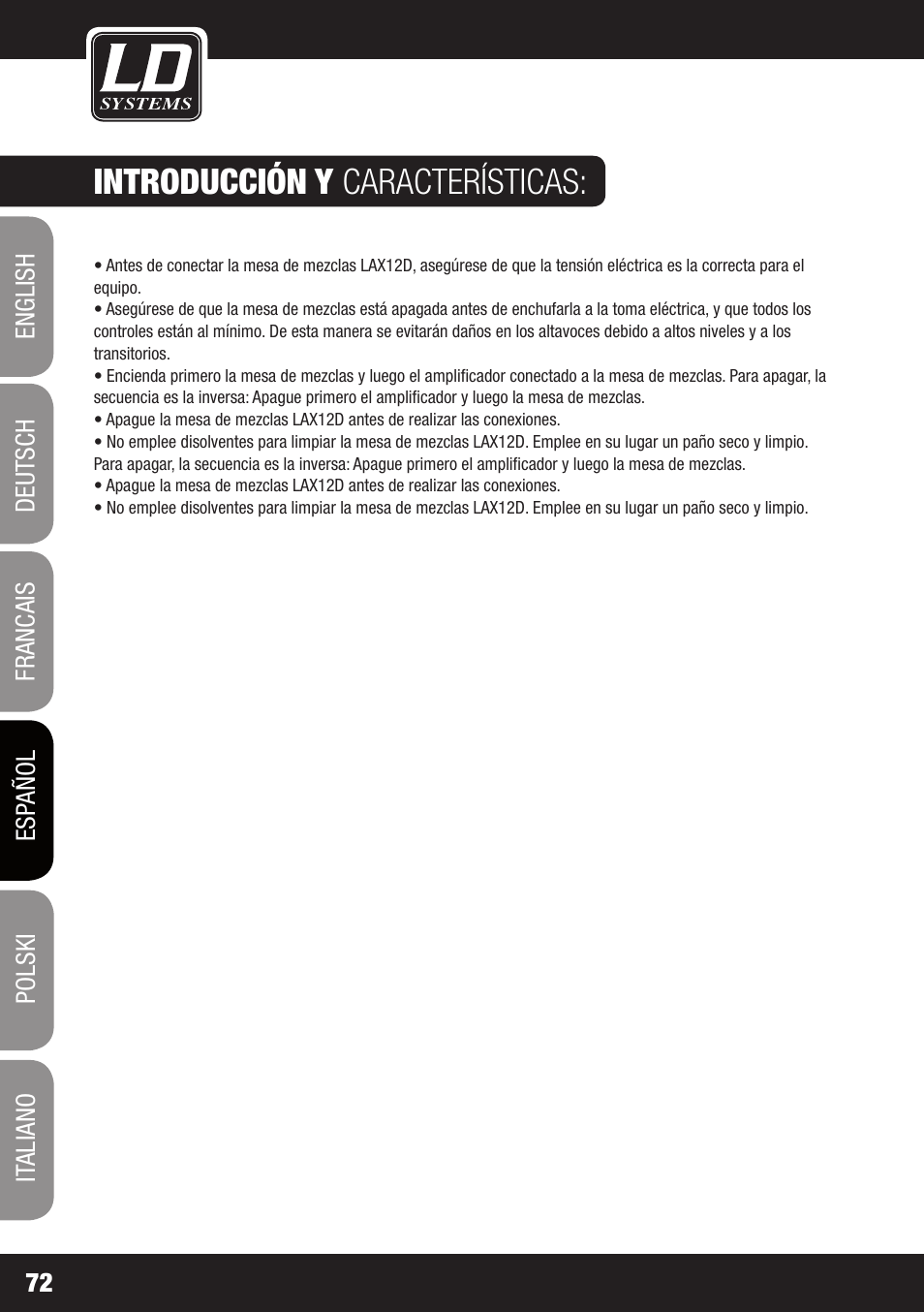 Introducción y características | LD Systems LAX 12 D USB User Manual | Page 72 / 134