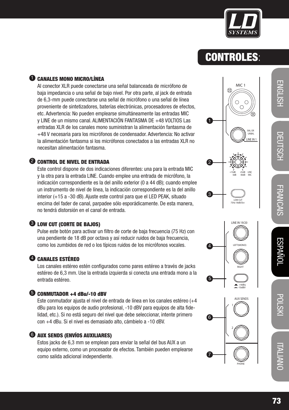 Controles | LD Systems LAX 12 D USB User Manual | Page 73 / 134