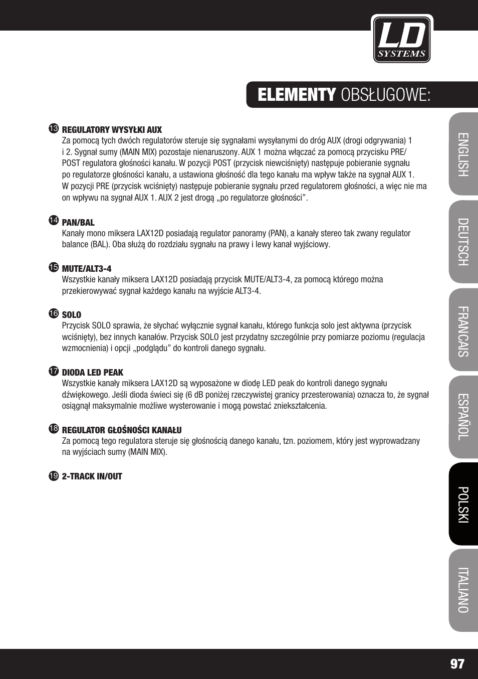 Elementy obsługowe | LD Systems LAX 12 D USB User Manual | Page 97 / 134