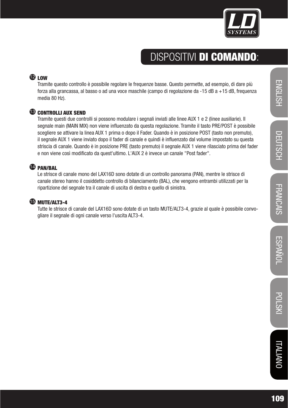 Dispositivi di comando | LD Systems LAX 16 D User Manual | Page 109 / 122