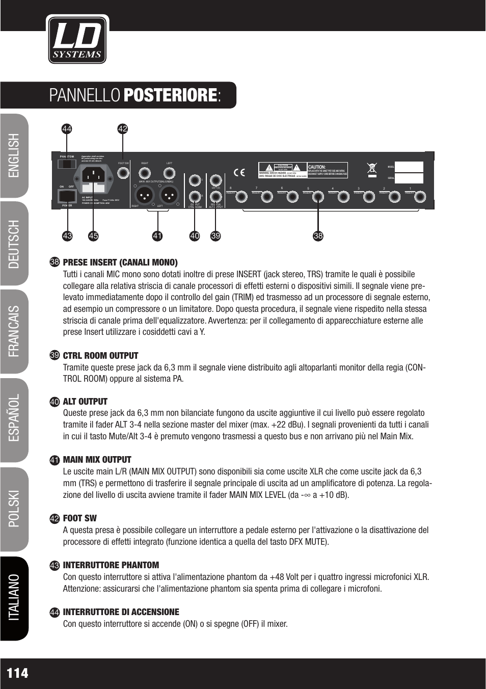 Pannello, Posteriore | LD Systems LAX 16 D User Manual | Page 114 / 122