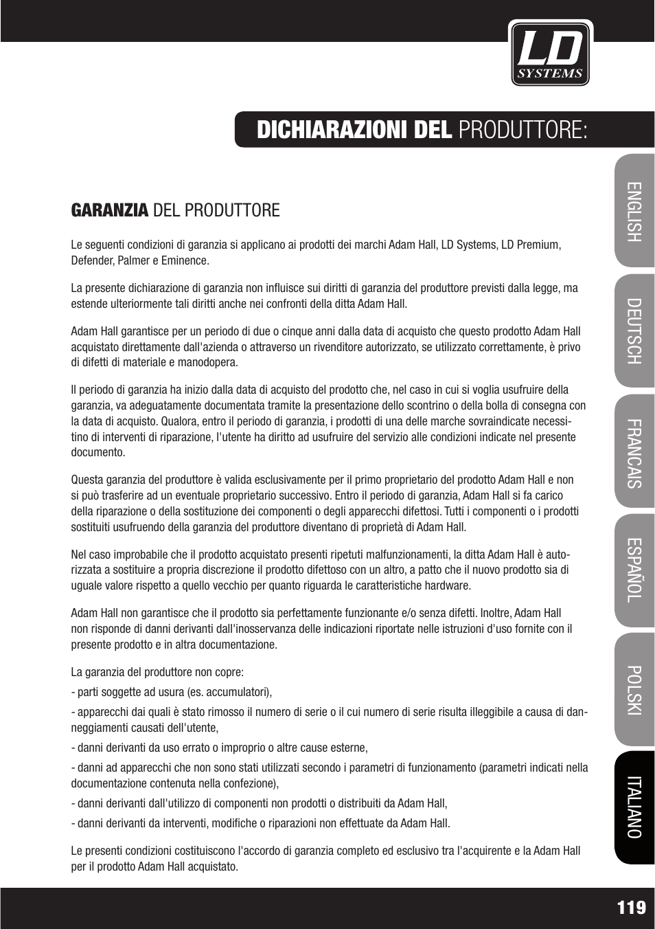 Dichiarazioni del produttore | LD Systems LAX 16 D User Manual | Page 119 / 122