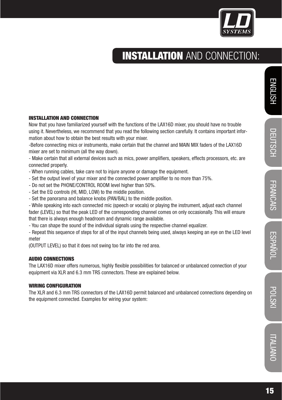 Installation and connection | LD Systems LAX 16 D User Manual | Page 15 / 122