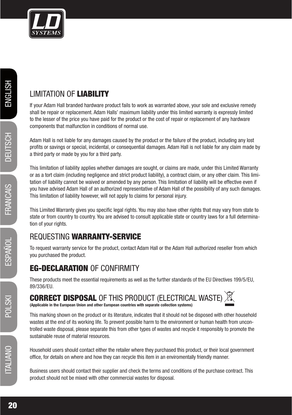 LD Systems LAX 16 D User Manual | Page 20 / 122