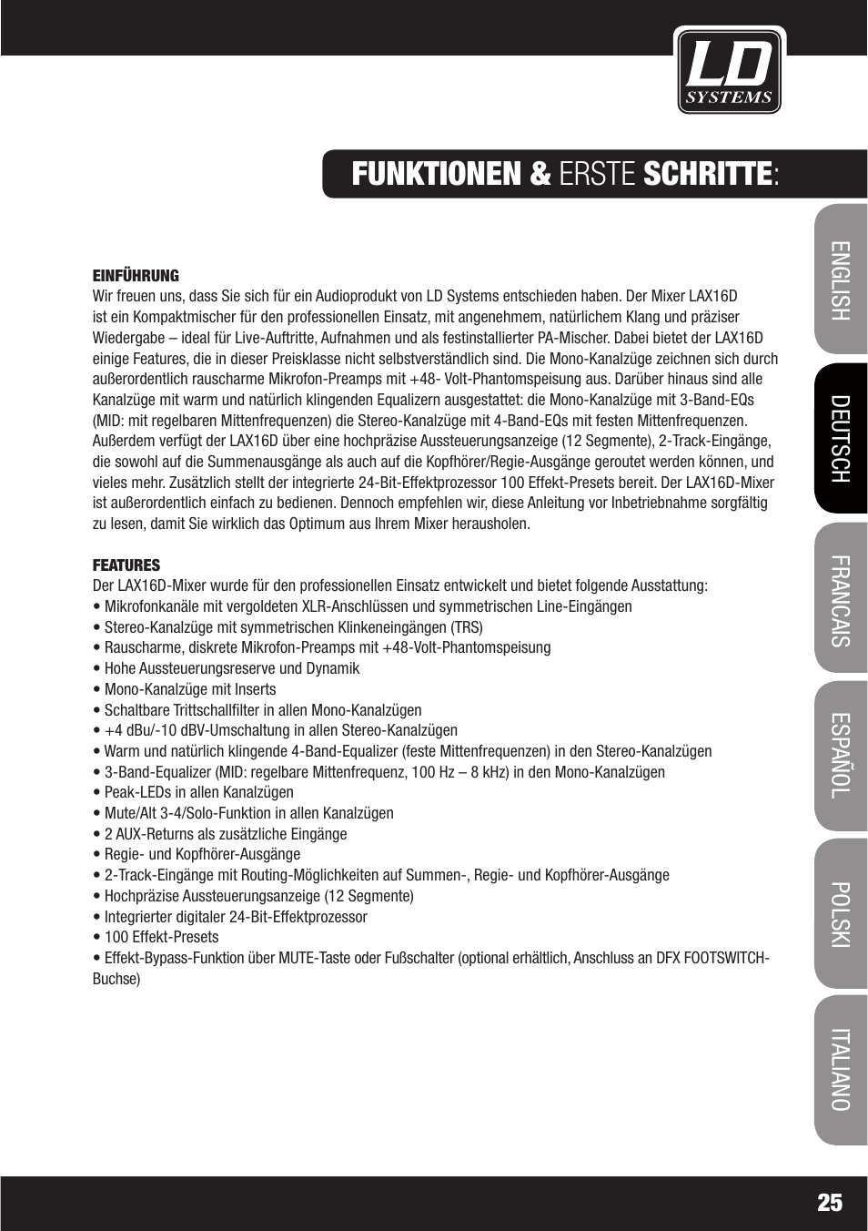 Funktionen & erste schritte | LD Systems LAX 16 D User Manual | Page 25 / 122