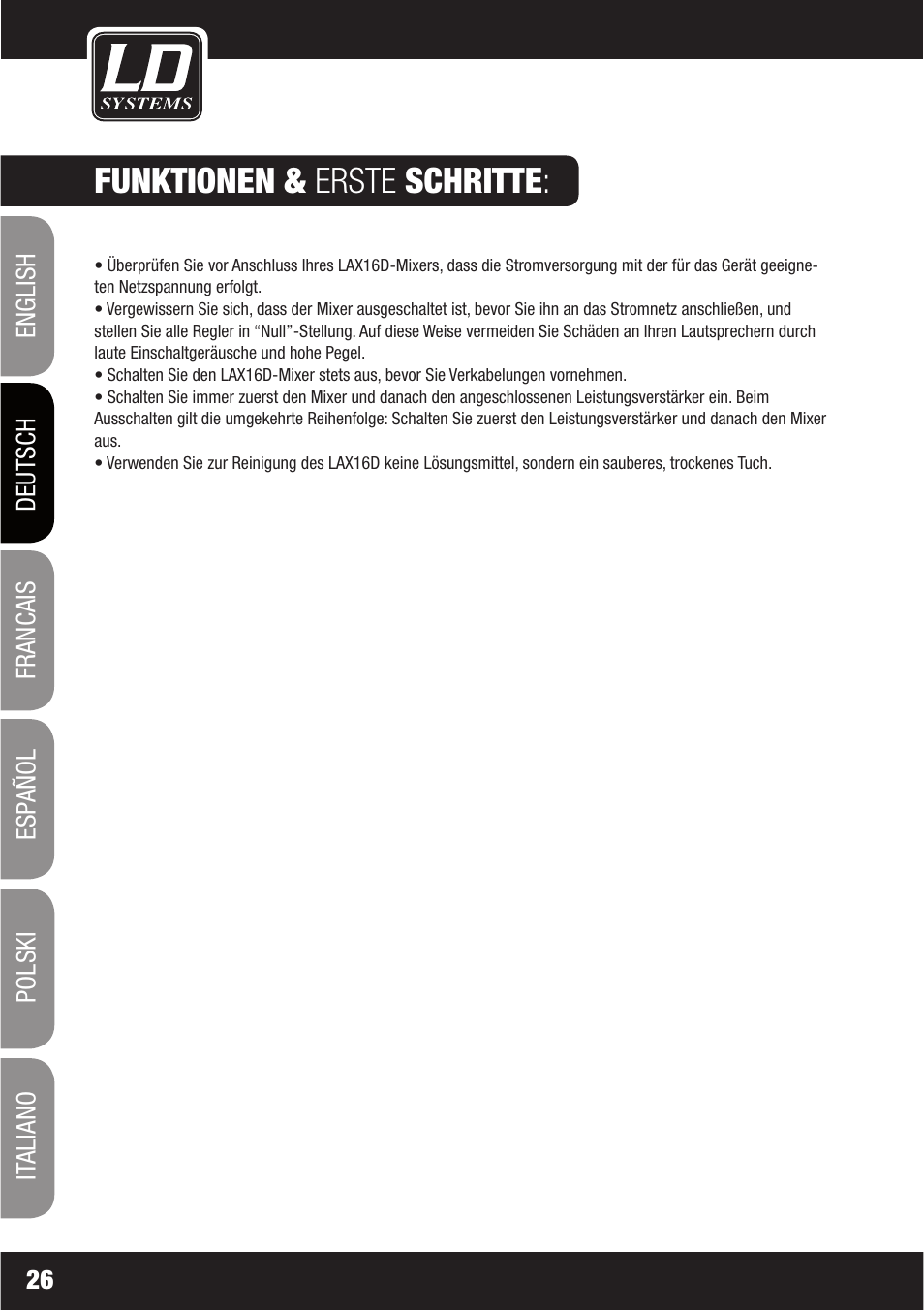 Funktionen & erste schritte | LD Systems LAX 16 D User Manual | Page 26 / 122