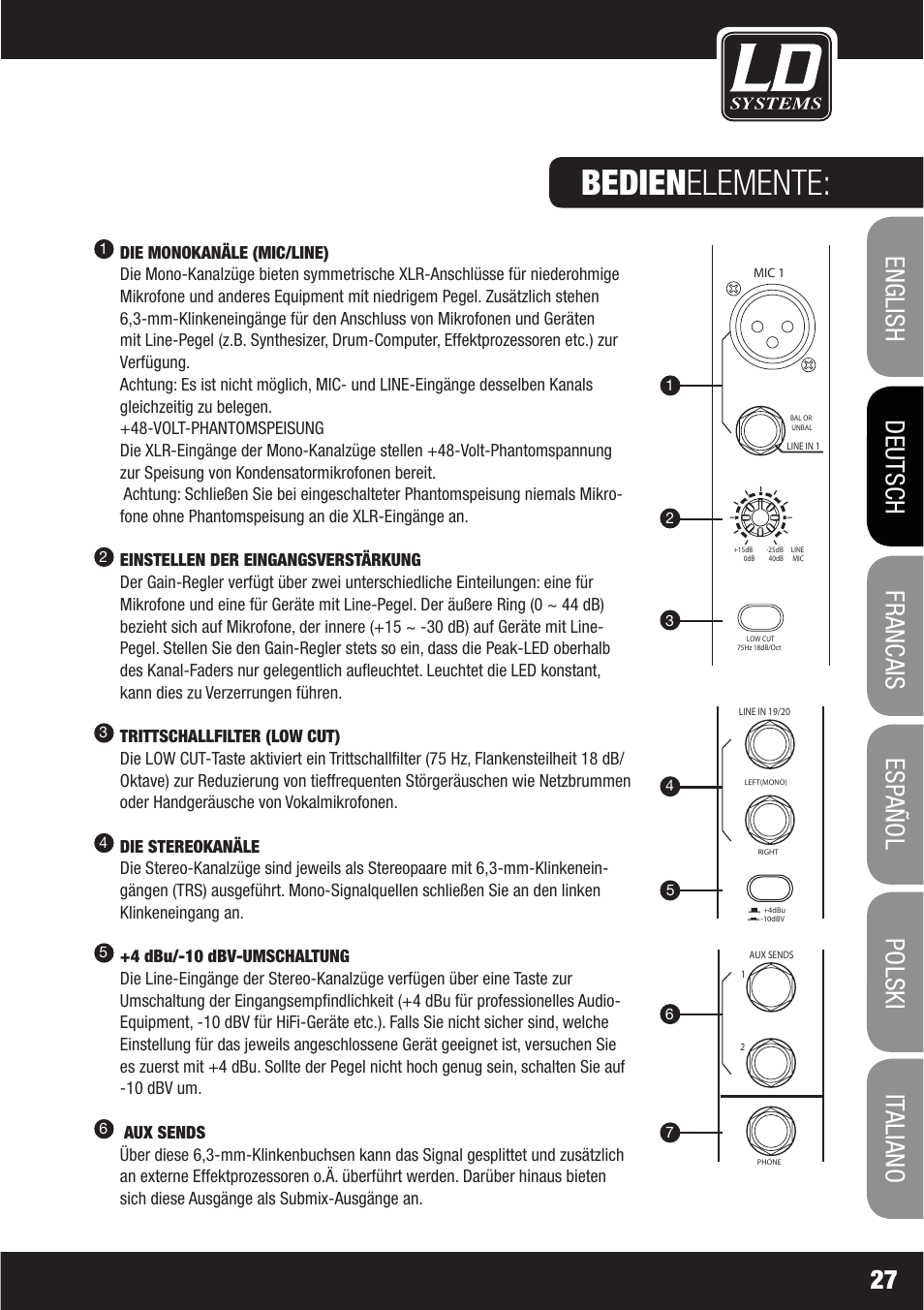 Bedienelemente | LD Systems LAX 16 D User Manual | Page 27 / 122