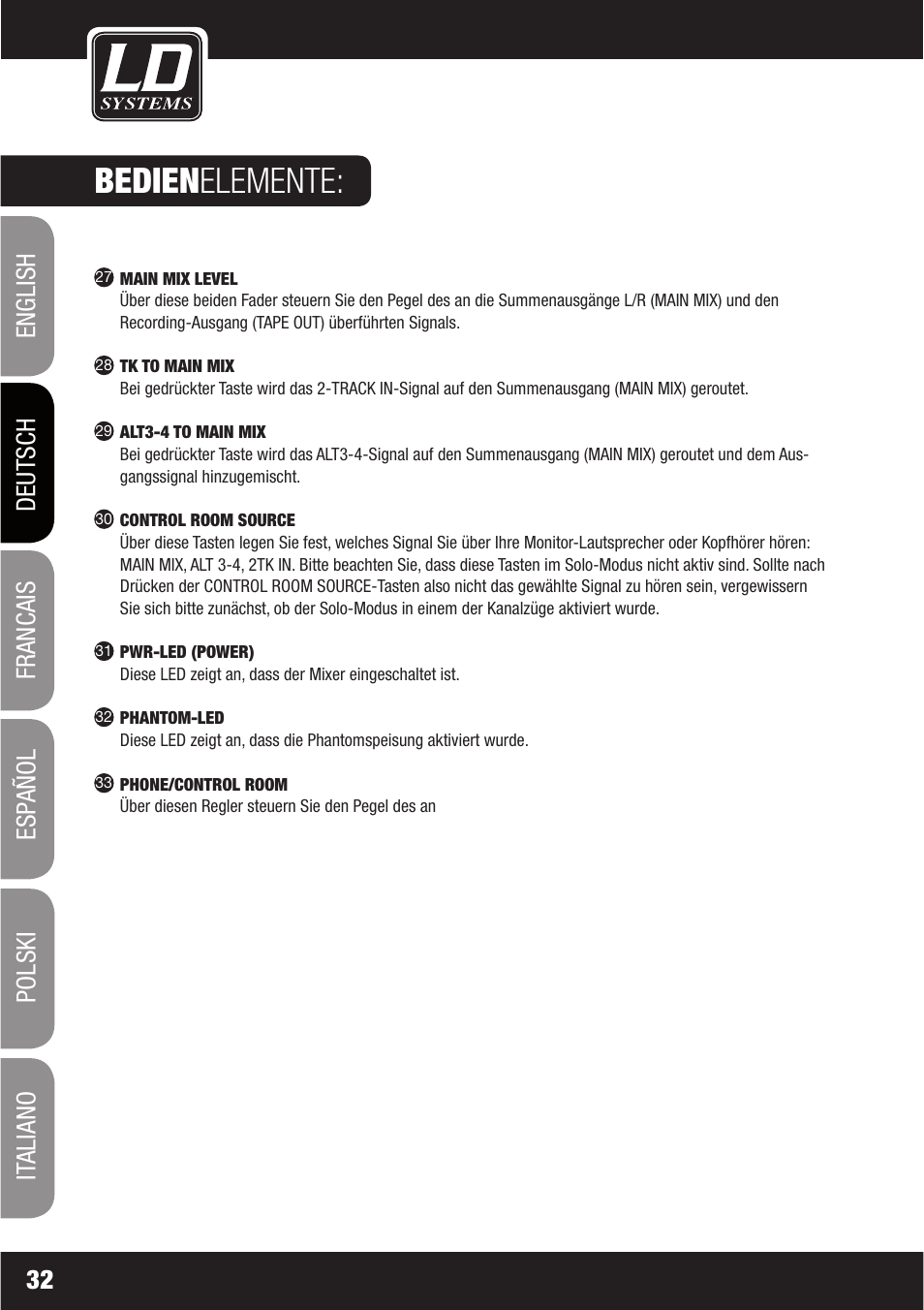 Bedienelemente | LD Systems LAX 16 D User Manual | Page 32 / 122