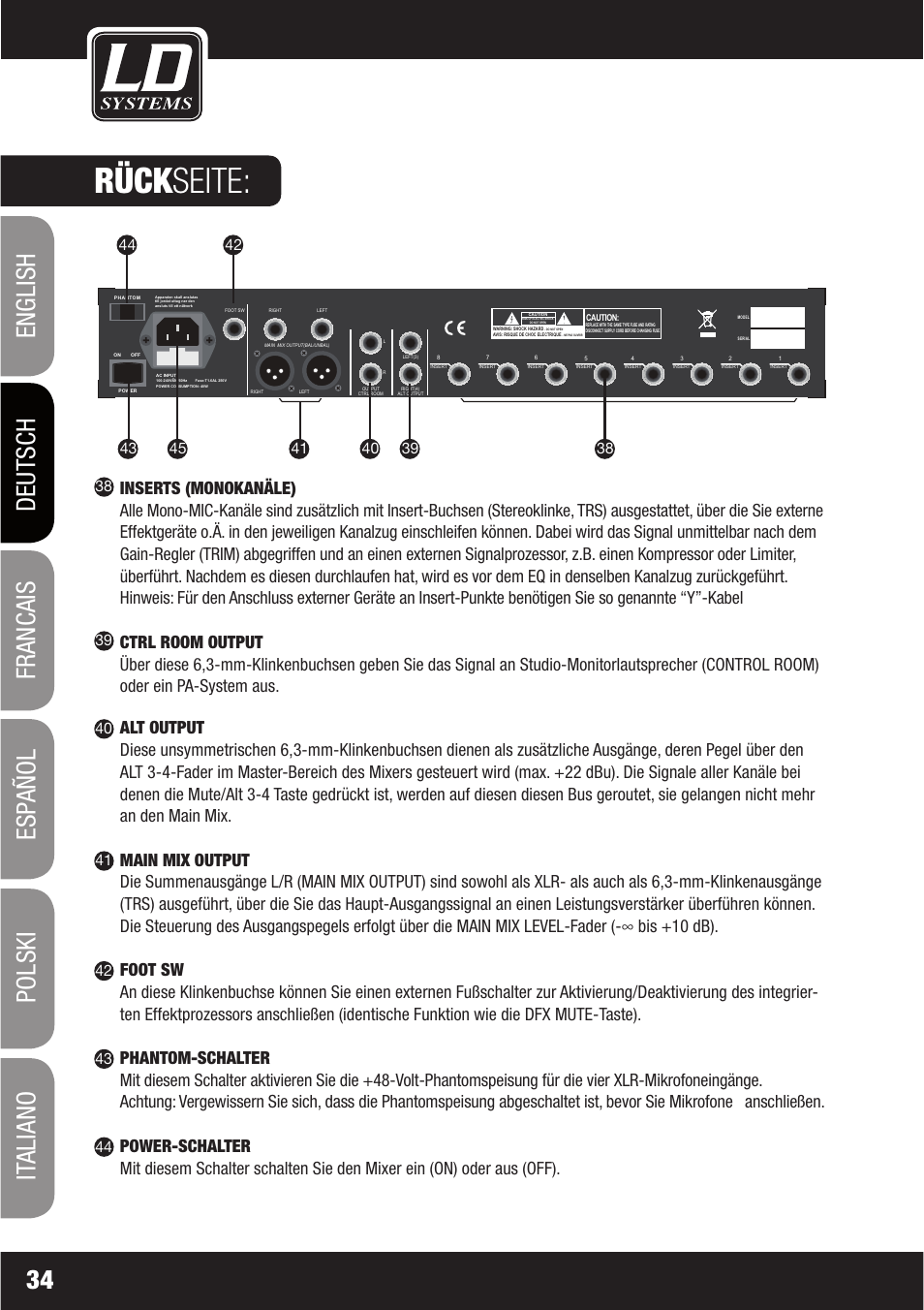 Rückseite | LD Systems LAX 16 D User Manual | Page 34 / 122