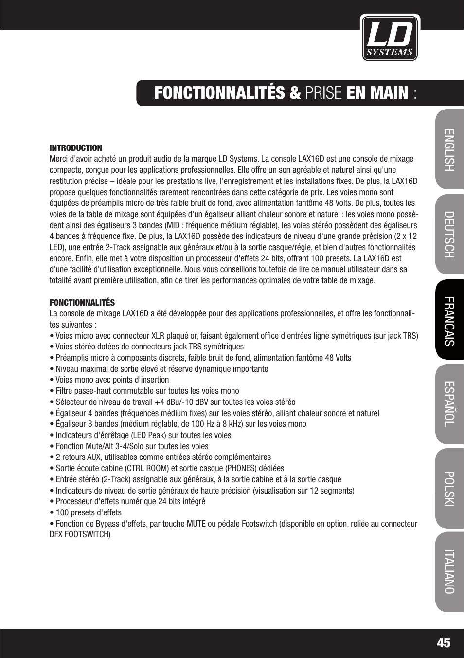 Fonctionnalités & prise en main | LD Systems LAX 16 D User Manual | Page 45 / 122