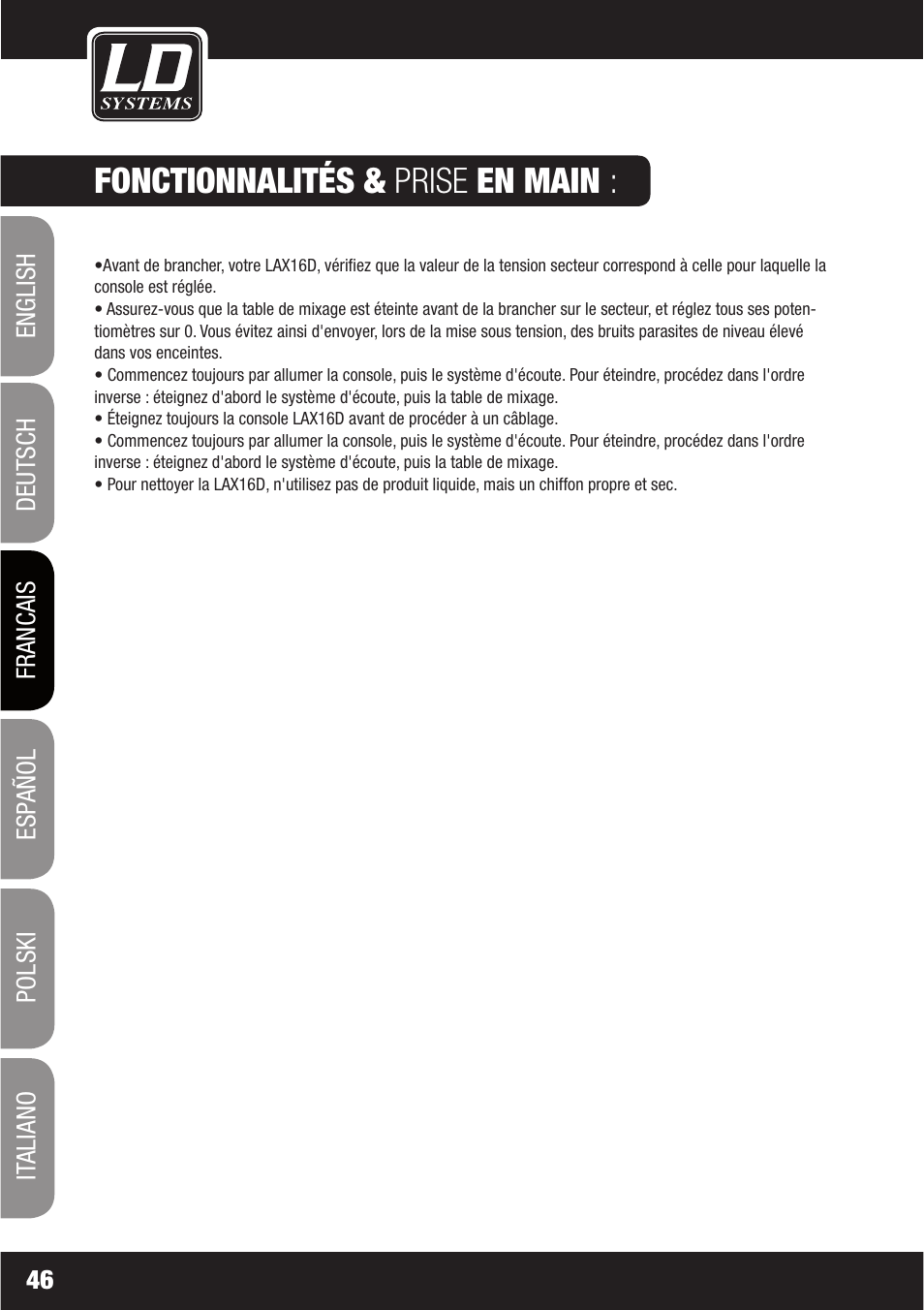 Fonctionnalités & prise en main | LD Systems LAX 16 D User Manual | Page 46 / 122