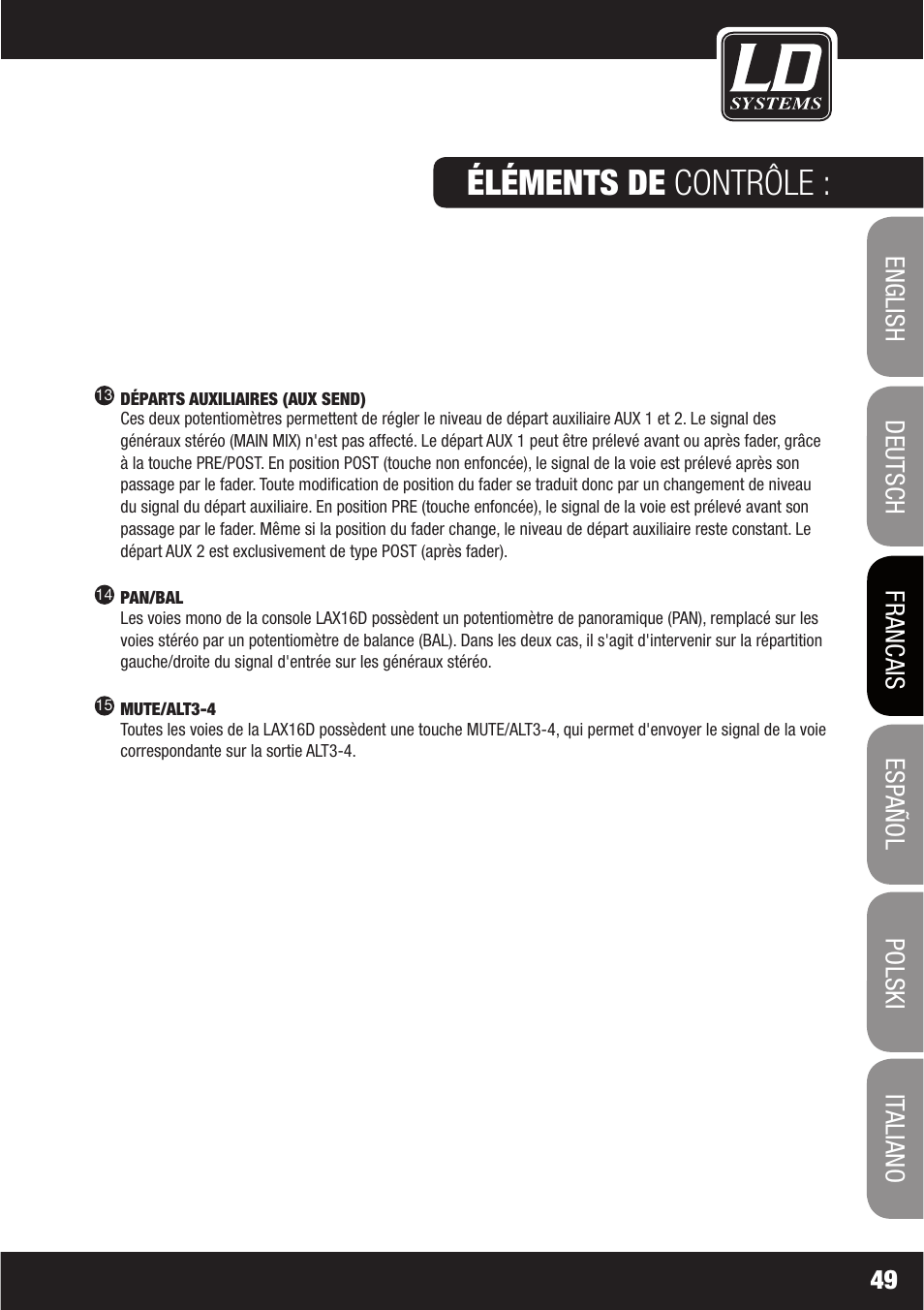 Éléments de contrôle | LD Systems LAX 16 D User Manual | Page 49 / 122