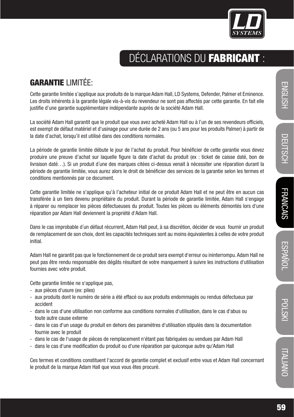 Déclarations du fabricant | LD Systems LAX 16 D User Manual | Page 59 / 122