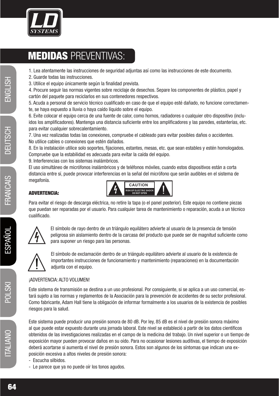 Medidas preventivas | LD Systems LAX 16 D User Manual | Page 64 / 122