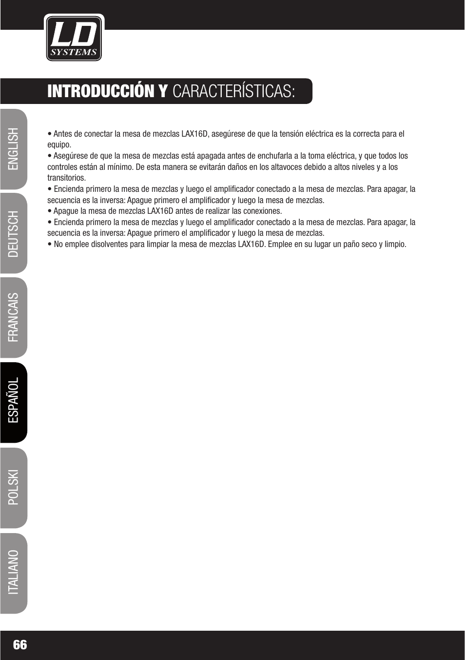 Introducción y características | LD Systems LAX 16 D User Manual | Page 66 / 122