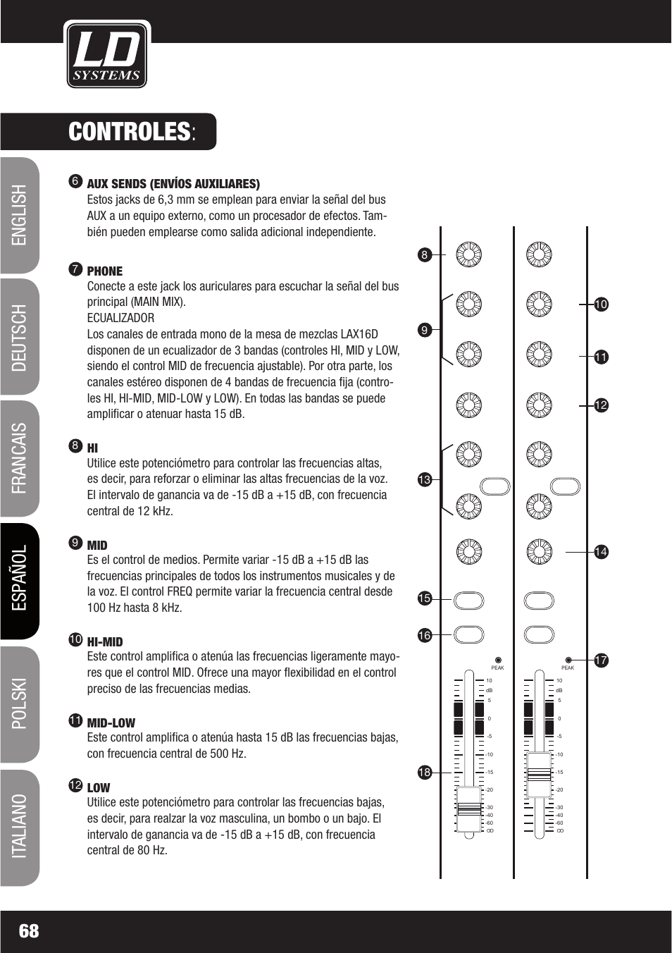 Controles | LD Systems LAX 16 D User Manual | Page 68 / 122