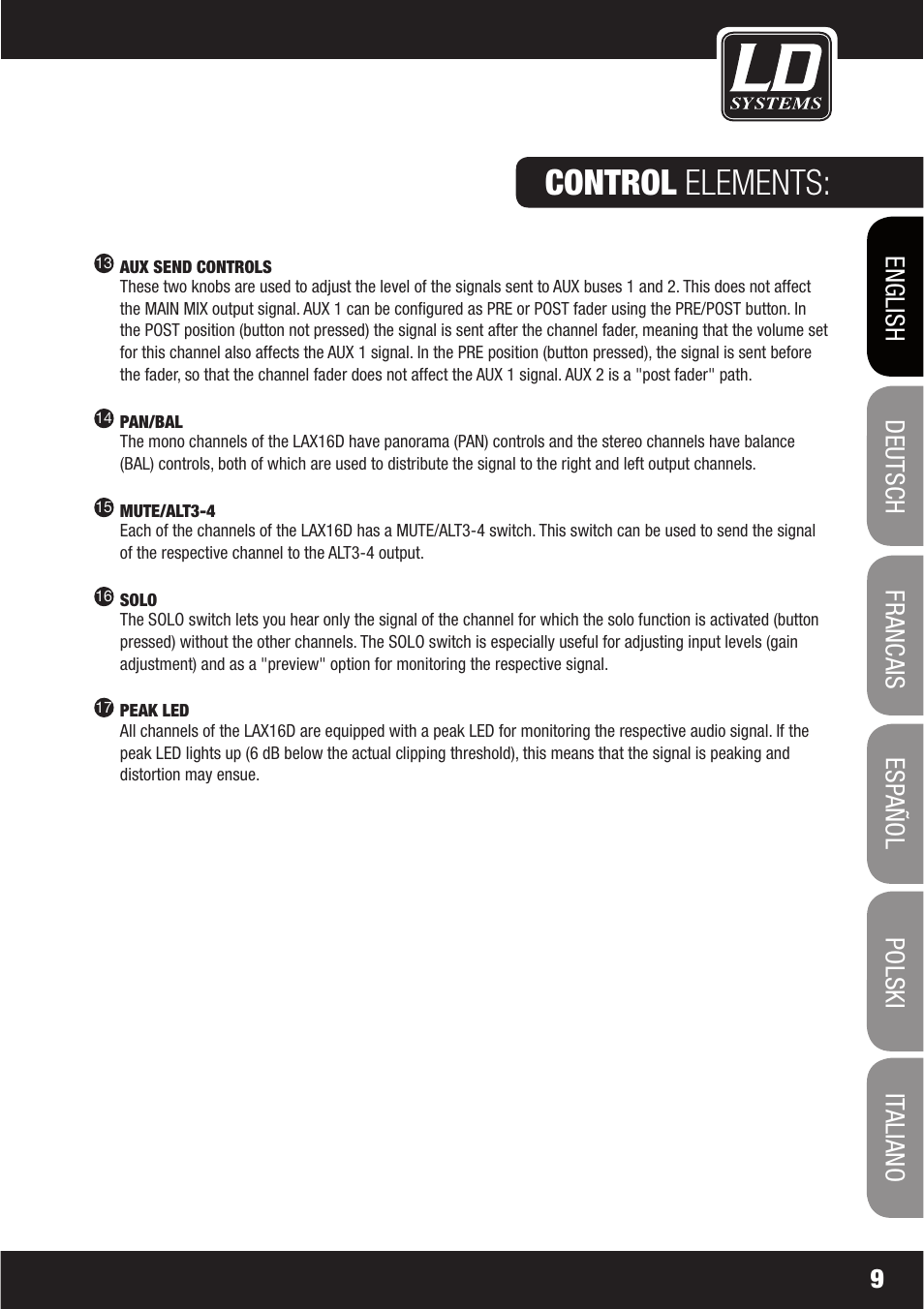 Control elements | LD Systems LAX 16 D User Manual | Page 9 / 122
