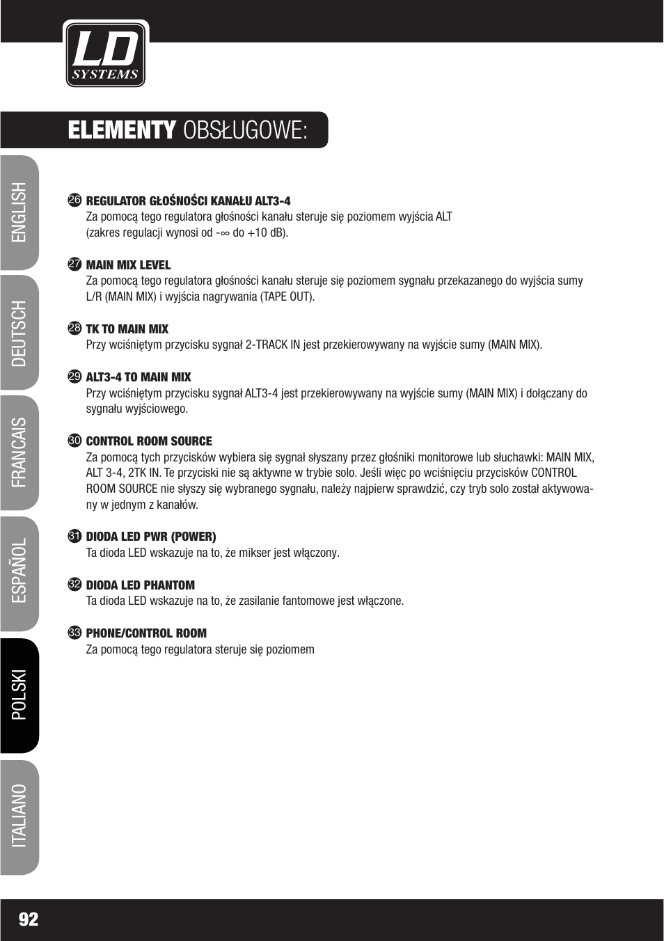 Elementy obsługowe | LD Systems LAX 16 D User Manual | Page 92 / 122