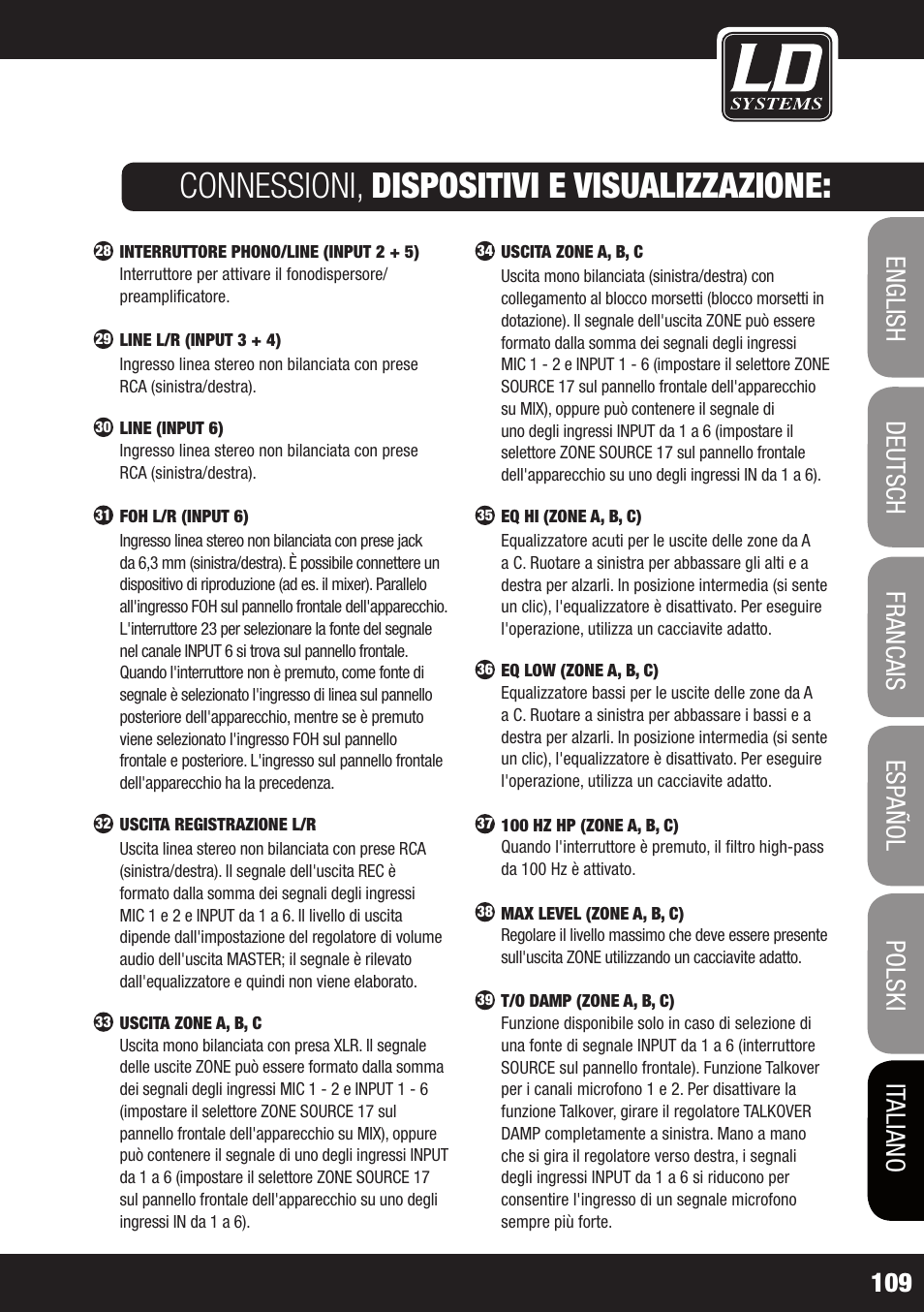 Connessioni, dispositivi e visualizzazione | LD Systems ZONE 624 User Manual | Page 109 / 124
