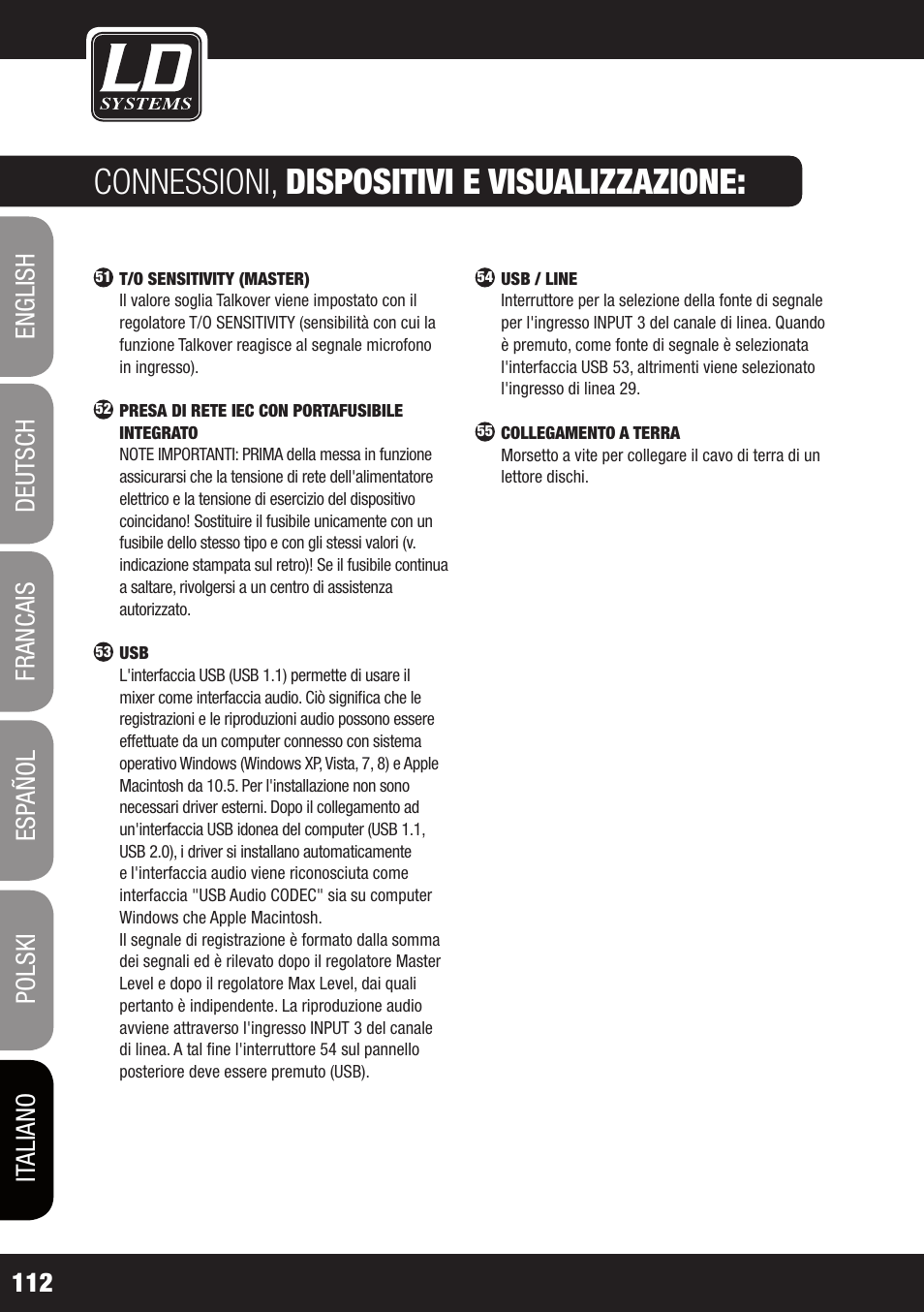 Connessioni, dispositivi e visualizzazione | LD Systems ZONE 624 User Manual | Page 112 / 124