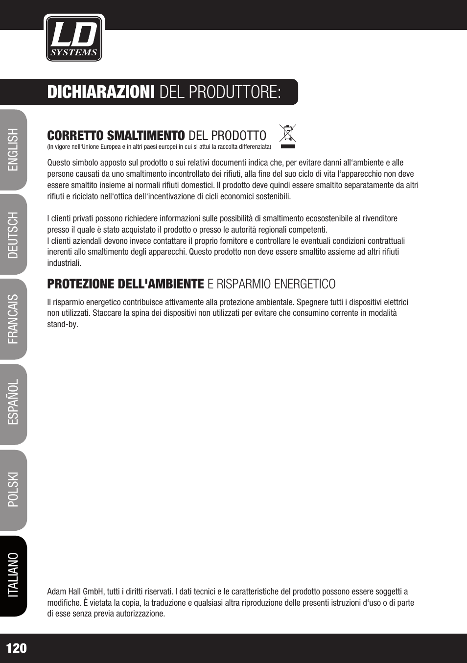 Dichiarazioni del produttore | LD Systems ZONE 624 User Manual | Page 120 / 124