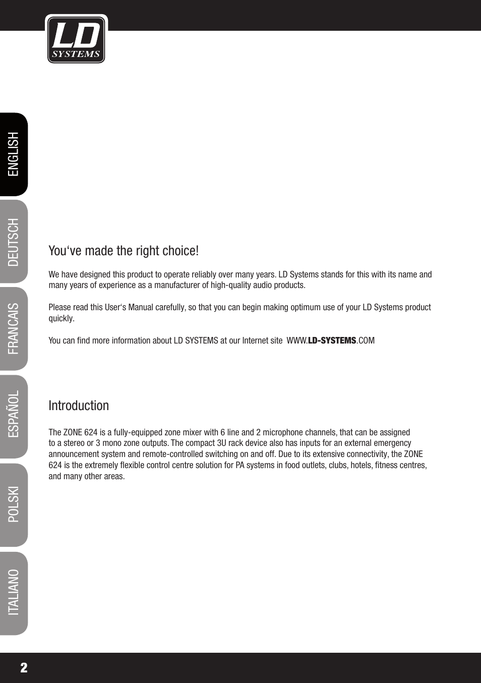 LD Systems ZONE 624 User Manual | Page 2 / 124