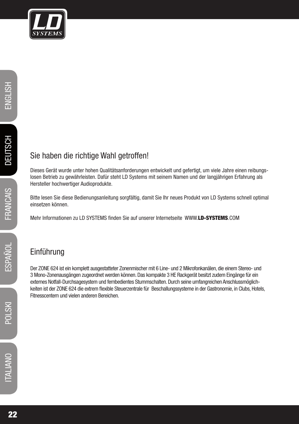 LD Systems ZONE 624 User Manual | Page 22 / 124