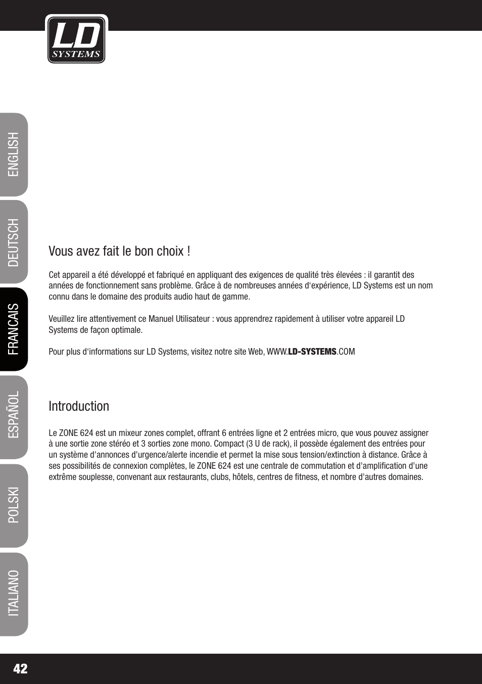 LD Systems ZONE 624 User Manual | Page 42 / 124