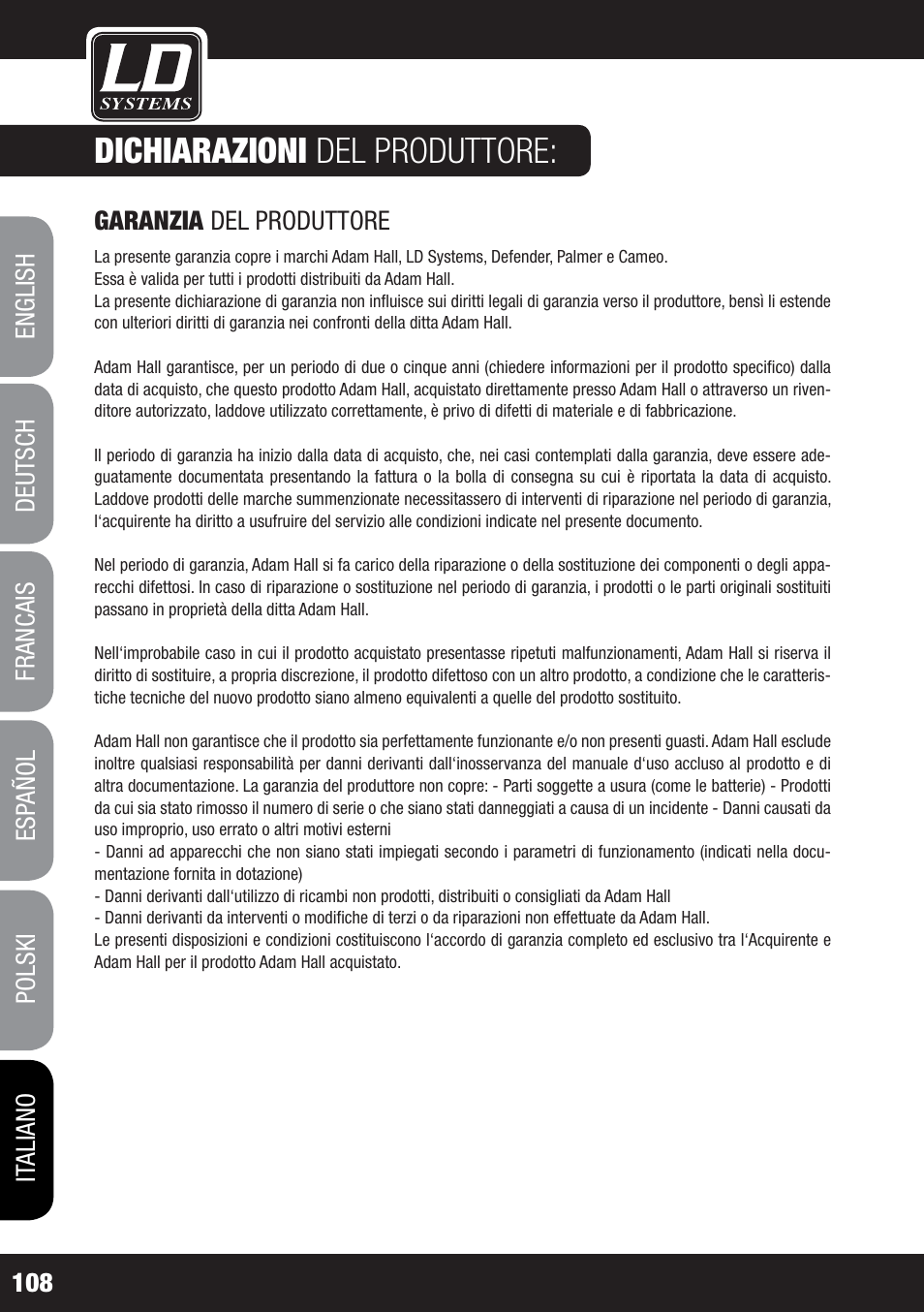 Dichiarazioni del produttore | LD Systems MS 828 User Manual | Page 108 / 112