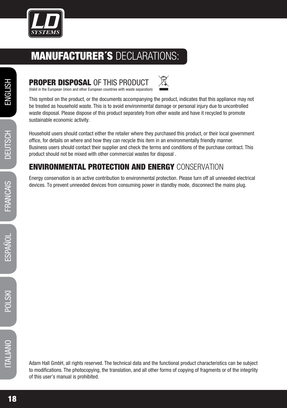 Manufacturer´s declarations | LD Systems MS 828 User Manual | Page 18 / 112