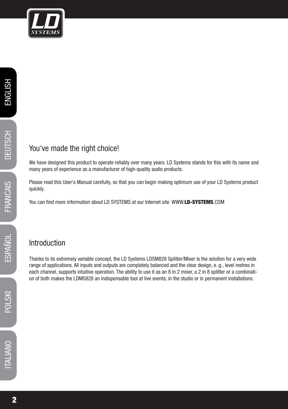 LD Systems MS 828 User Manual | Page 2 / 112
