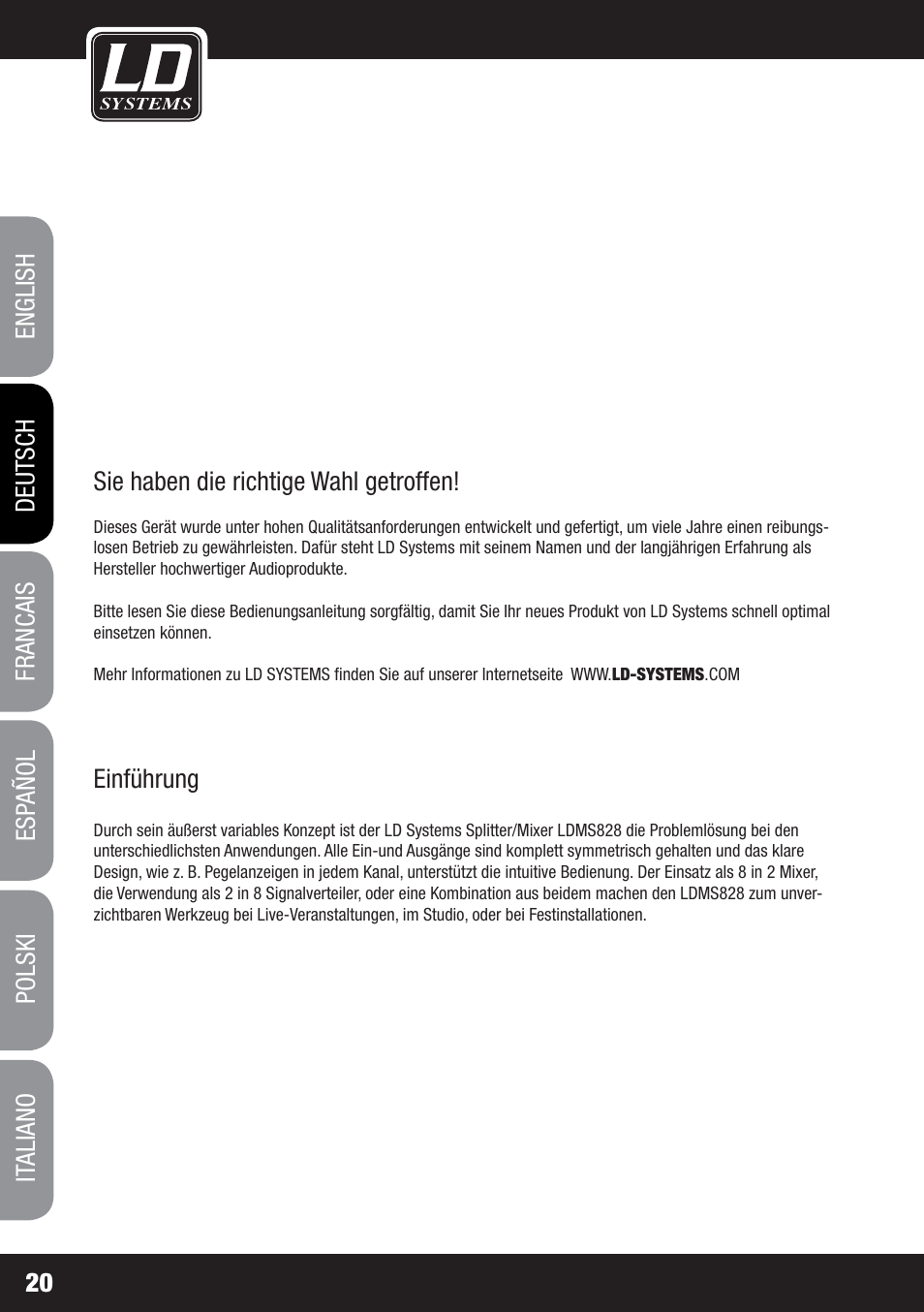 LD Systems MS 828 User Manual | Page 20 / 112