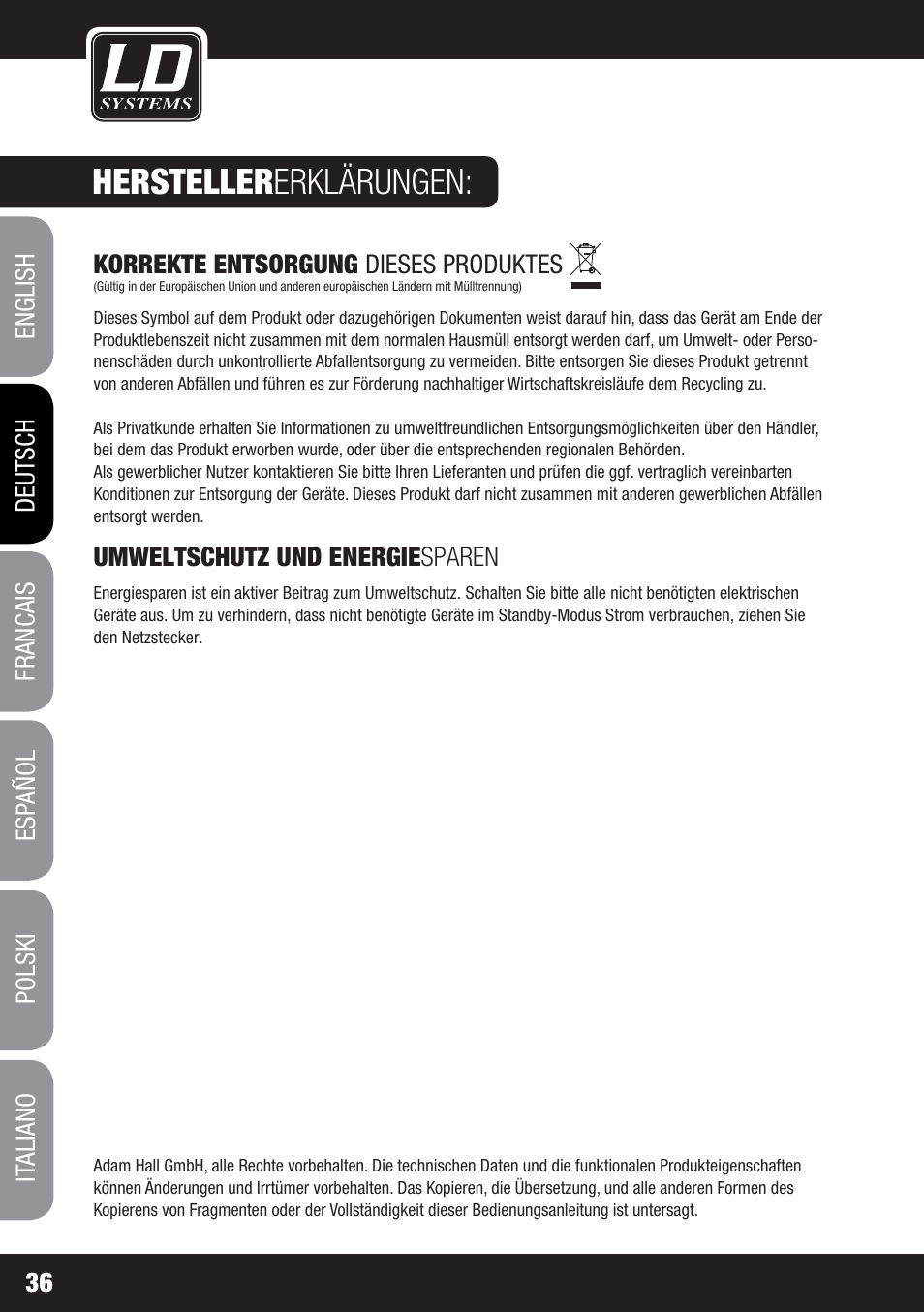Hersteller erklärungen | LD Systems MS 828 User Manual | Page 36 / 112