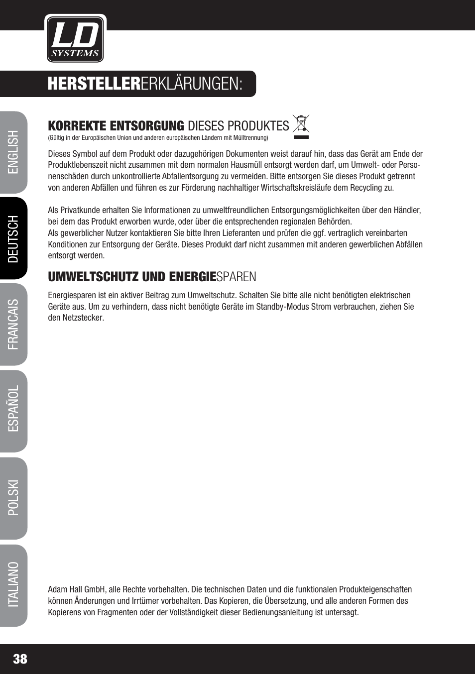 Hersteller erklärungen | LD Systems MS 828 User Manual | Page 38 / 112